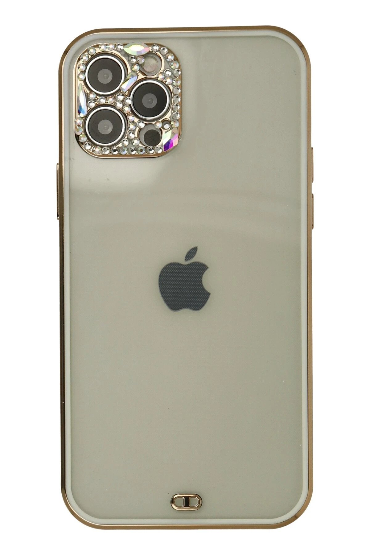 iPhone 12 Pro Max Kılıf Liva Taşlı Silikon - Beyaz-(5796)