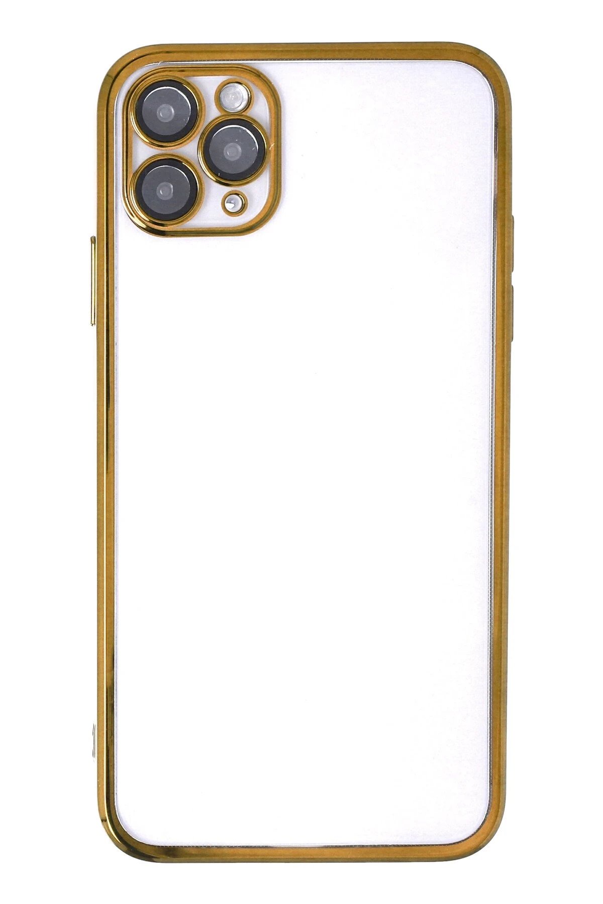 iPhone 11 Pro Kılıf Lensli Silikon - Gold-(5796)