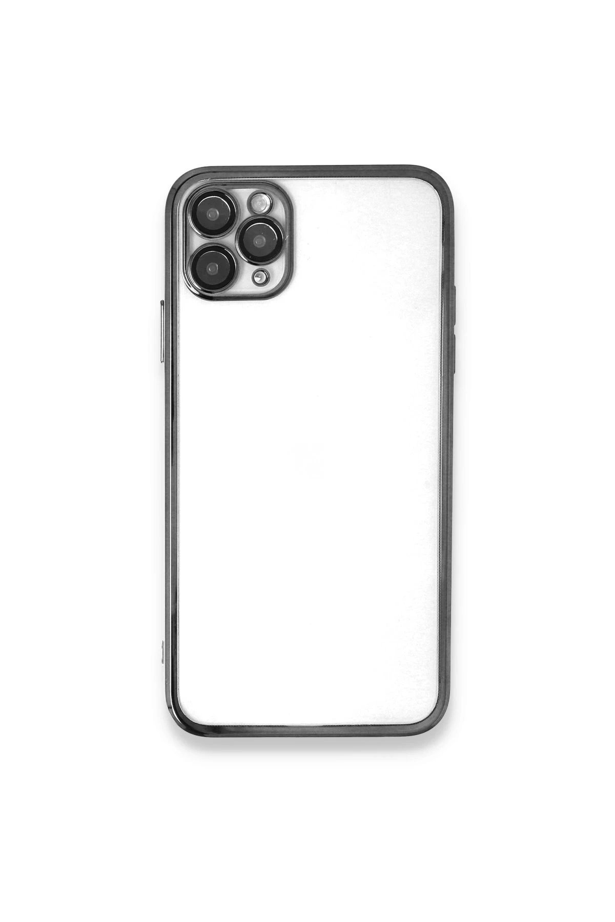 iPhone 11 Pro Max Kılıf Lensli Silikon - Gümüş-(5796)