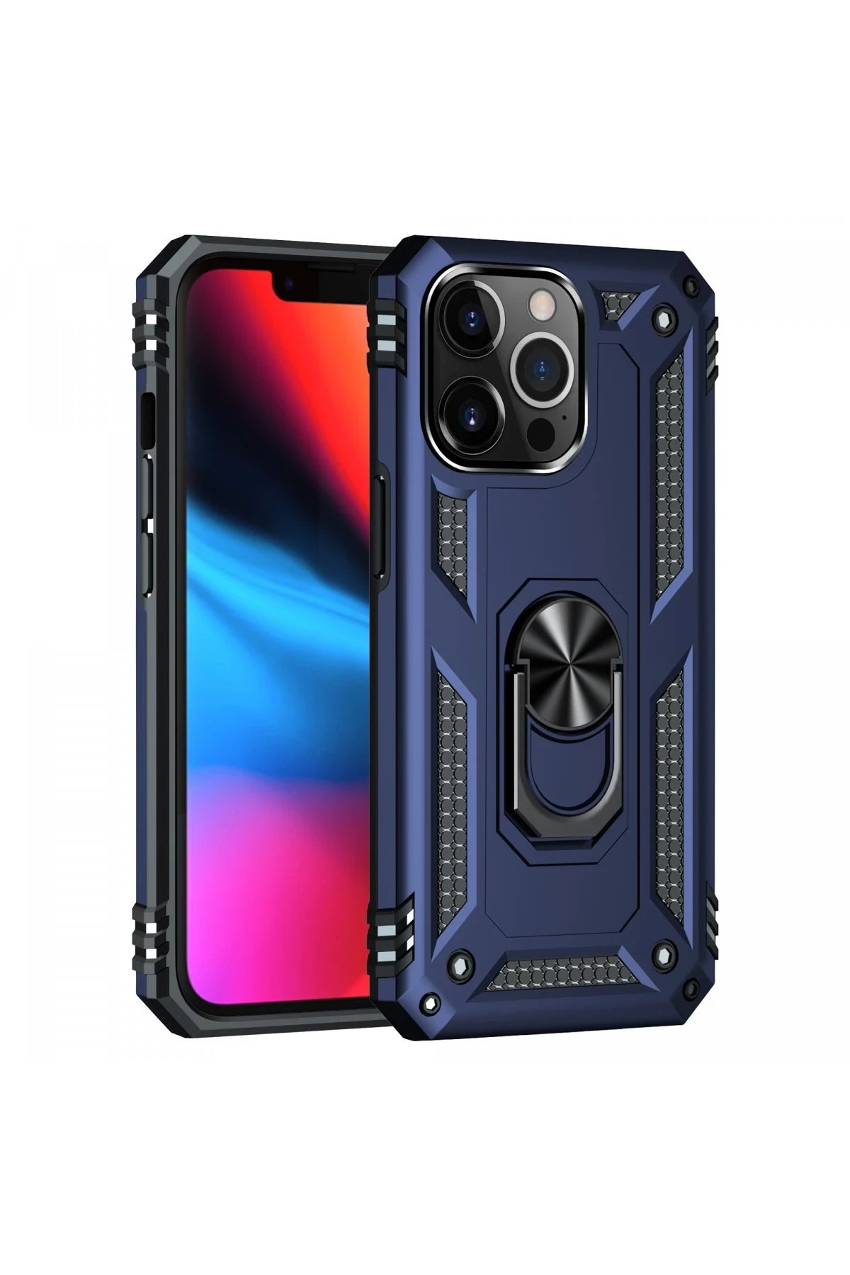 iPhone 13 Pro Max Kılıf Sofya Yüzüklü Silikon Kapak - Lacivert-(5796)