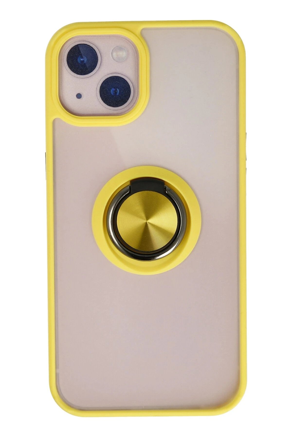 iPhone 13 Kılıf Montreal Yüzüklü Silikon Kapak - Sarı-(5796)