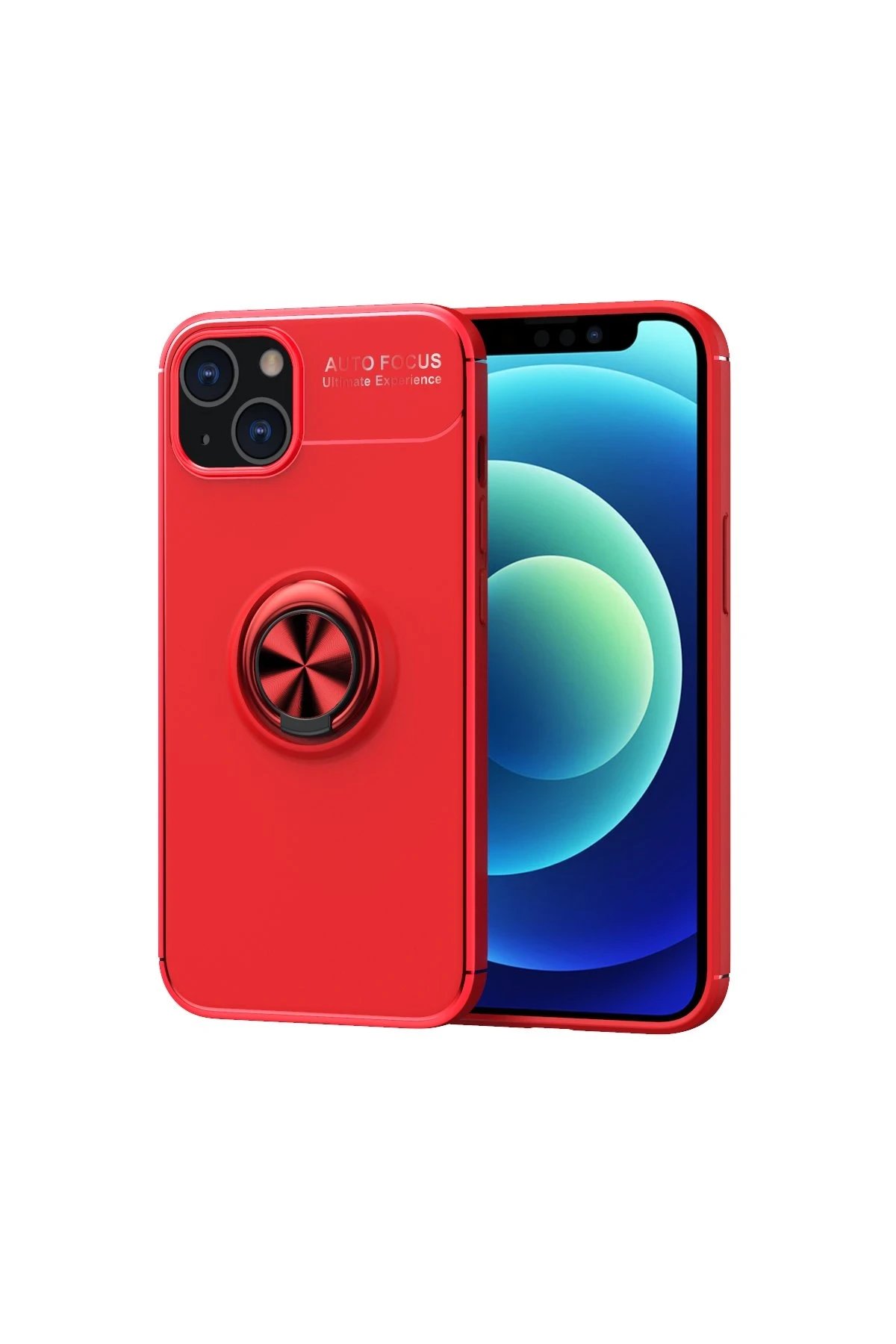 iPhone 13 Kılıf Range Yüzüklü Silikon - Kırmızı-(5796)