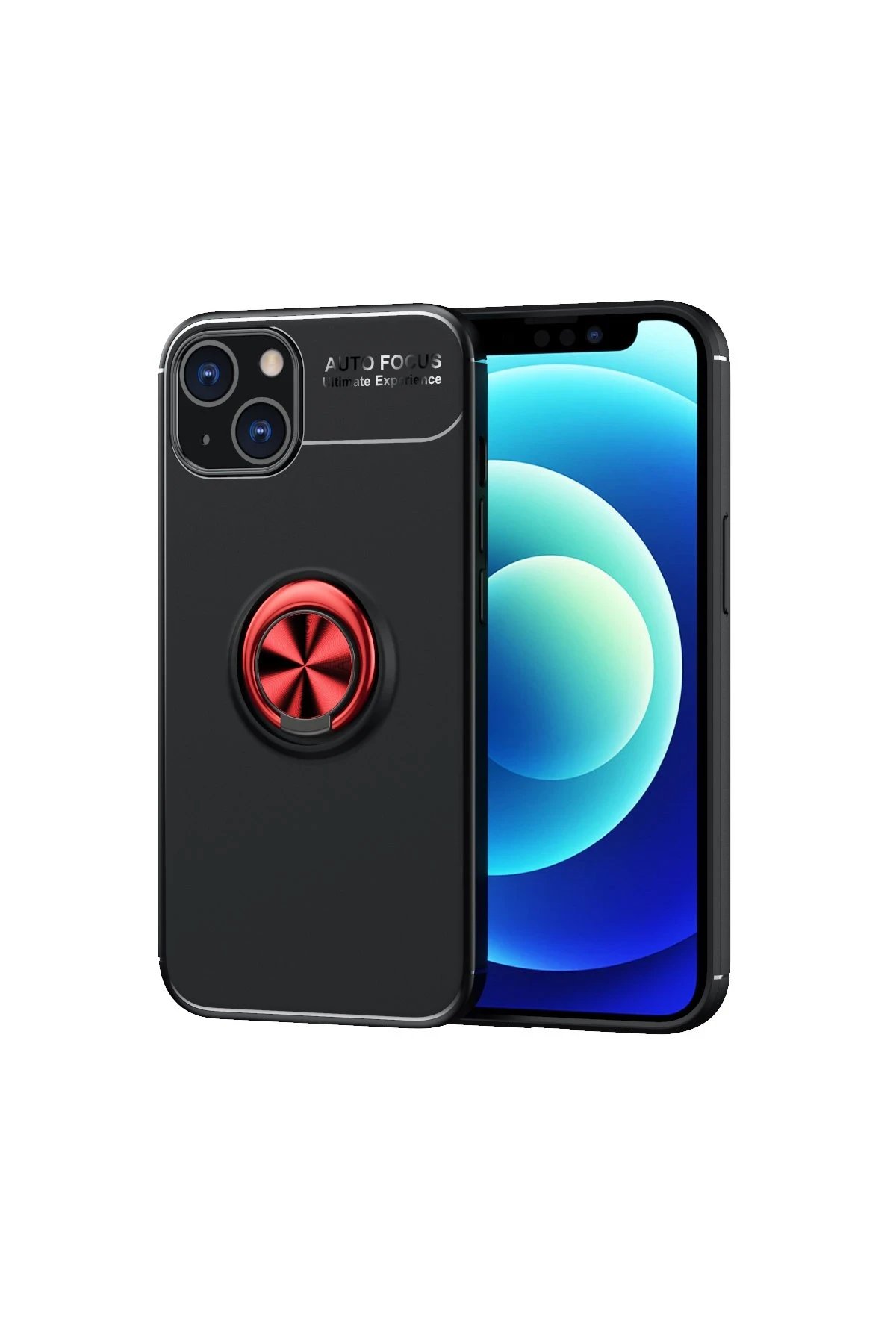 iPhone 13 Kılıf Range Yüzüklü Silikon - Siyah-Kırmızı-(5796)