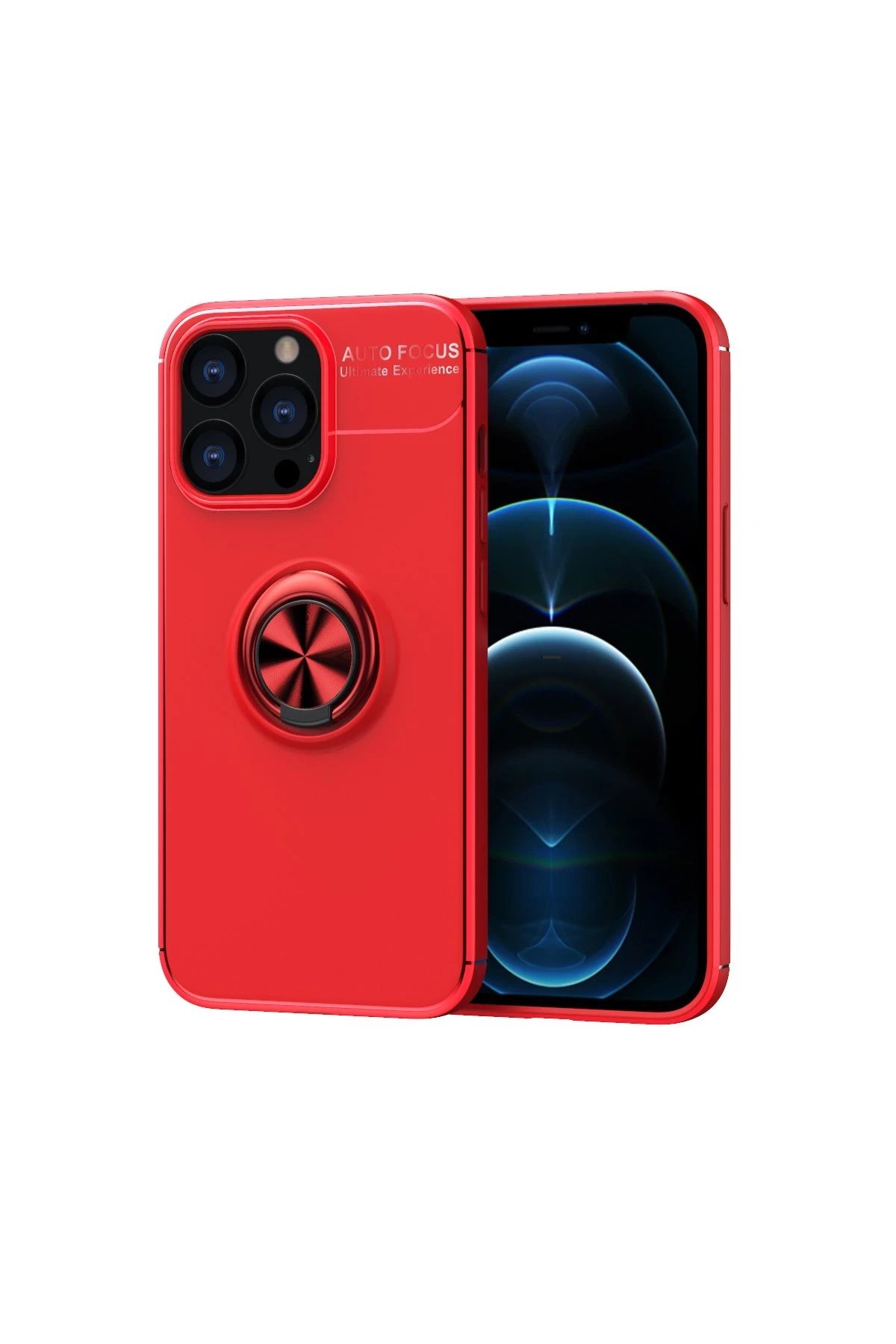 iPhone 13 Pro Kılıf Range Yüzüklü Silikon - Kırmızı-(5796)