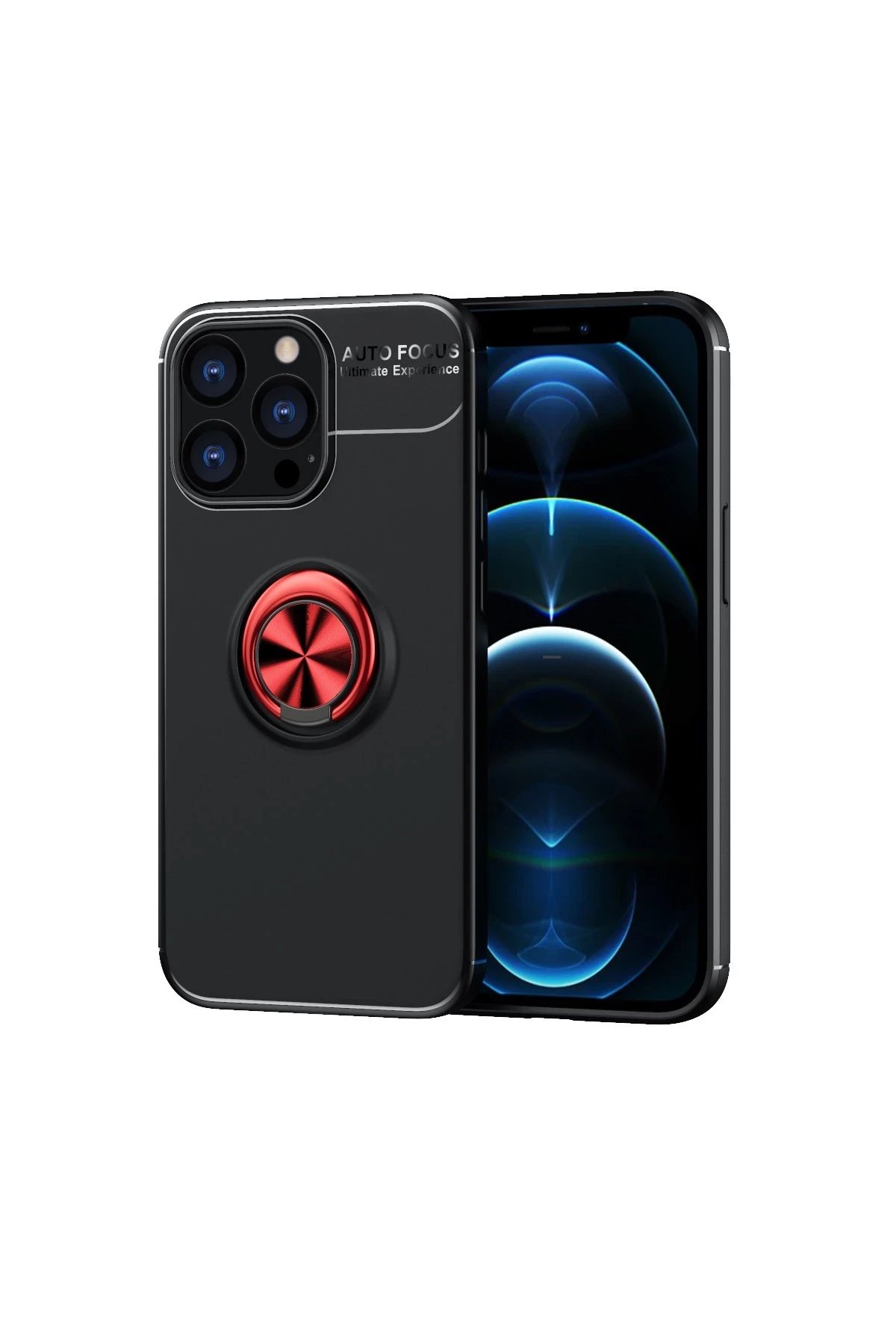 iPhone 13 Pro Kılıf Range Yüzüklü Silikon - Siyah-Kırmızı-(5796)
