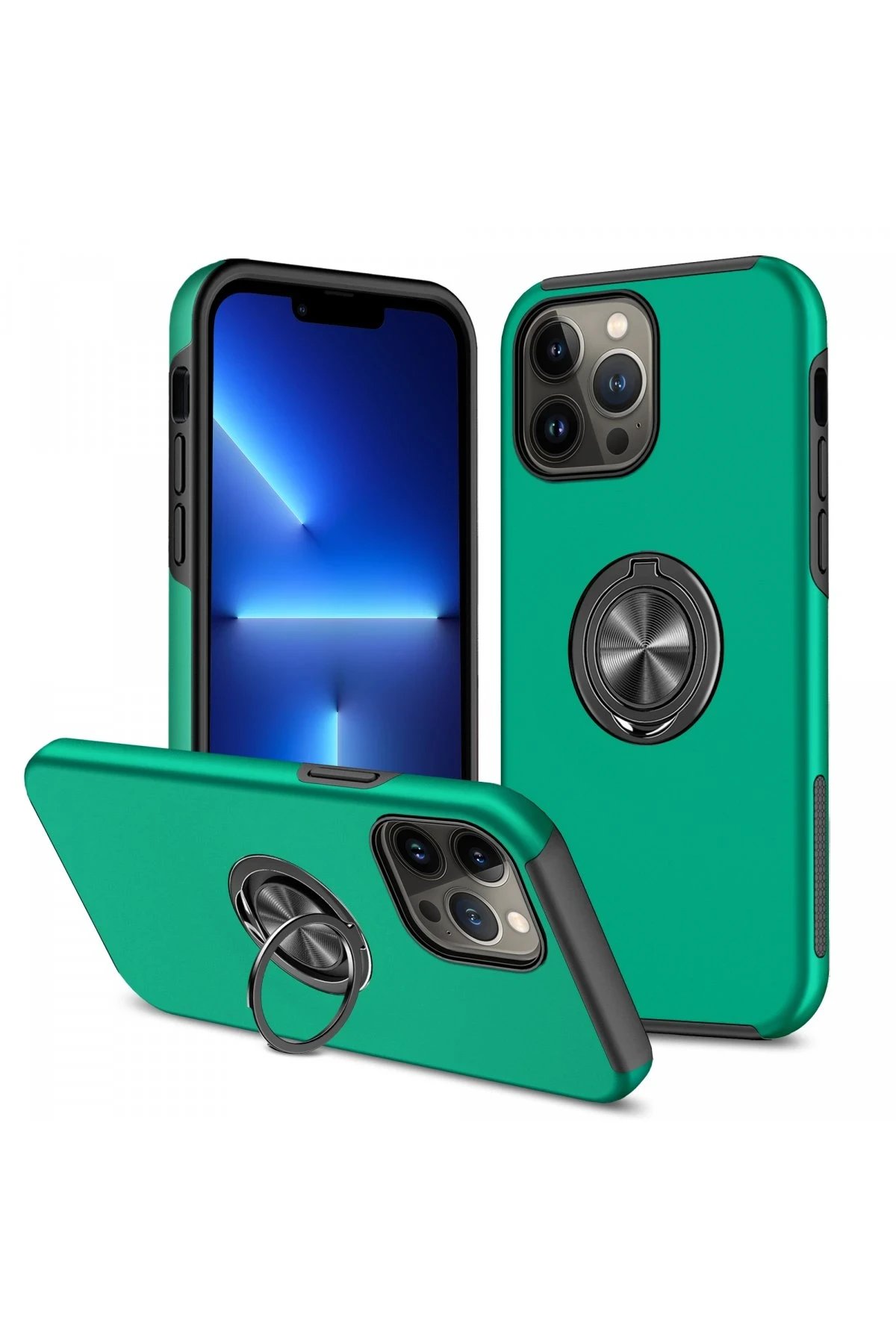 iPhone 13 Pro Kılıf Elit Yüzüklü Kapak - Yeşil-(5796)