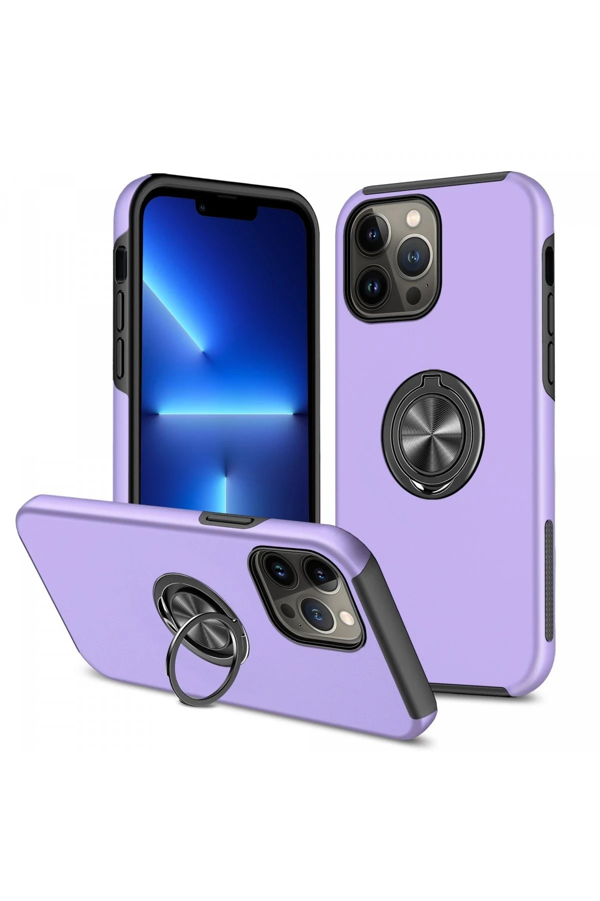 iPhone 13 Pro Max Kılıf Elit Yüzüklü Kapak - Mor-(5796)
