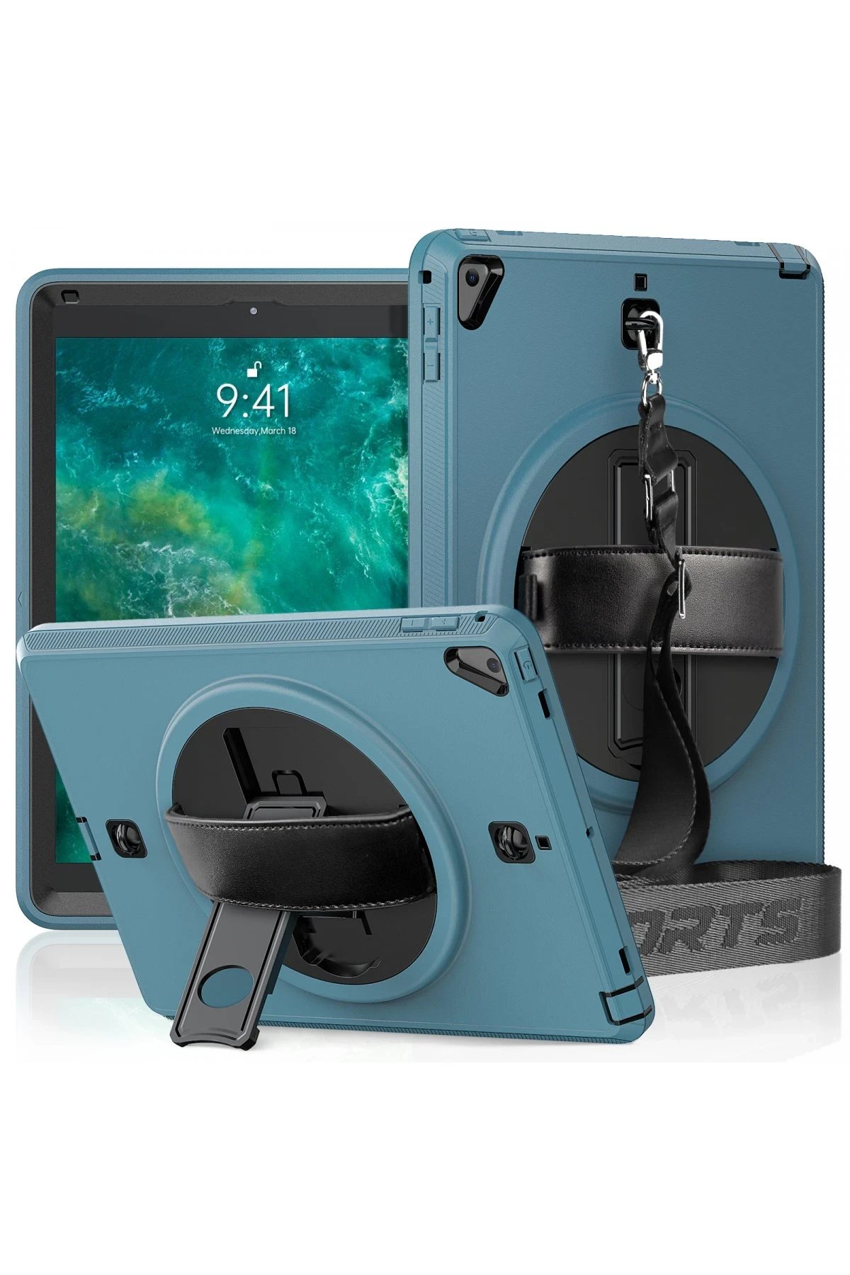 iPad 5 Air 9.7 Kılıf Strap-C Otterbox Tablet Kapak - Mavi-(5796)
