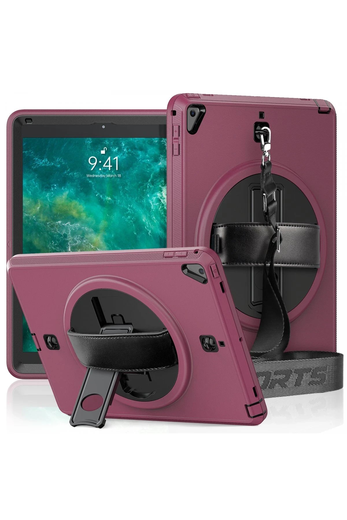 iPad 5 Air 9.7 Kılıf Strap-C Otterbox Tablet Kapak - Mürdüm-(5796)