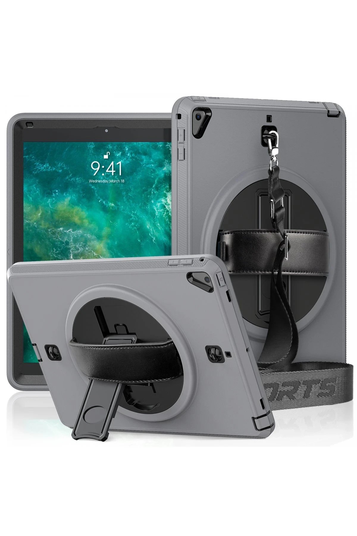 iPad 5 Air 9.7 Kılıf Strap-C Otterbox Tablet Kapak - Gri-(5796)