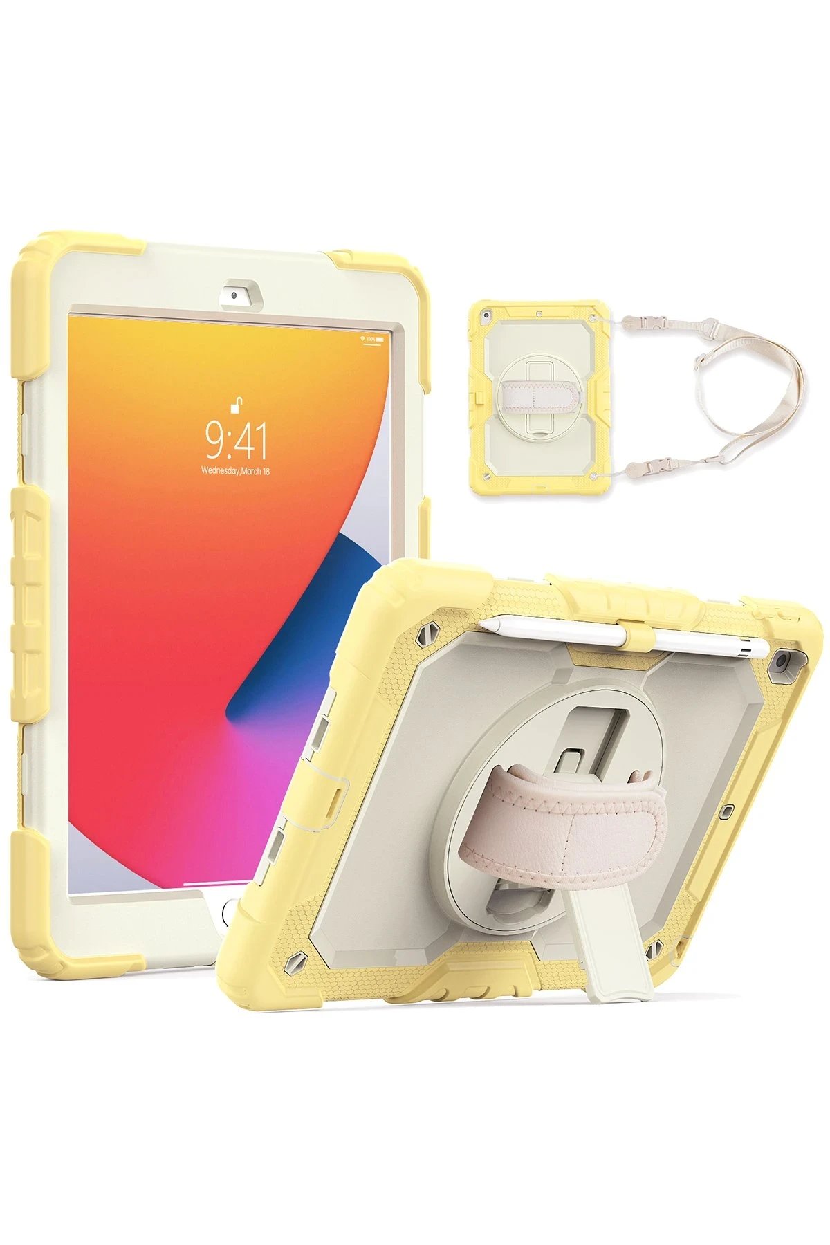 iPad 10.2 (7.nesil) Kılıf Strap New Tablet Kapak - Sarı-(5796)