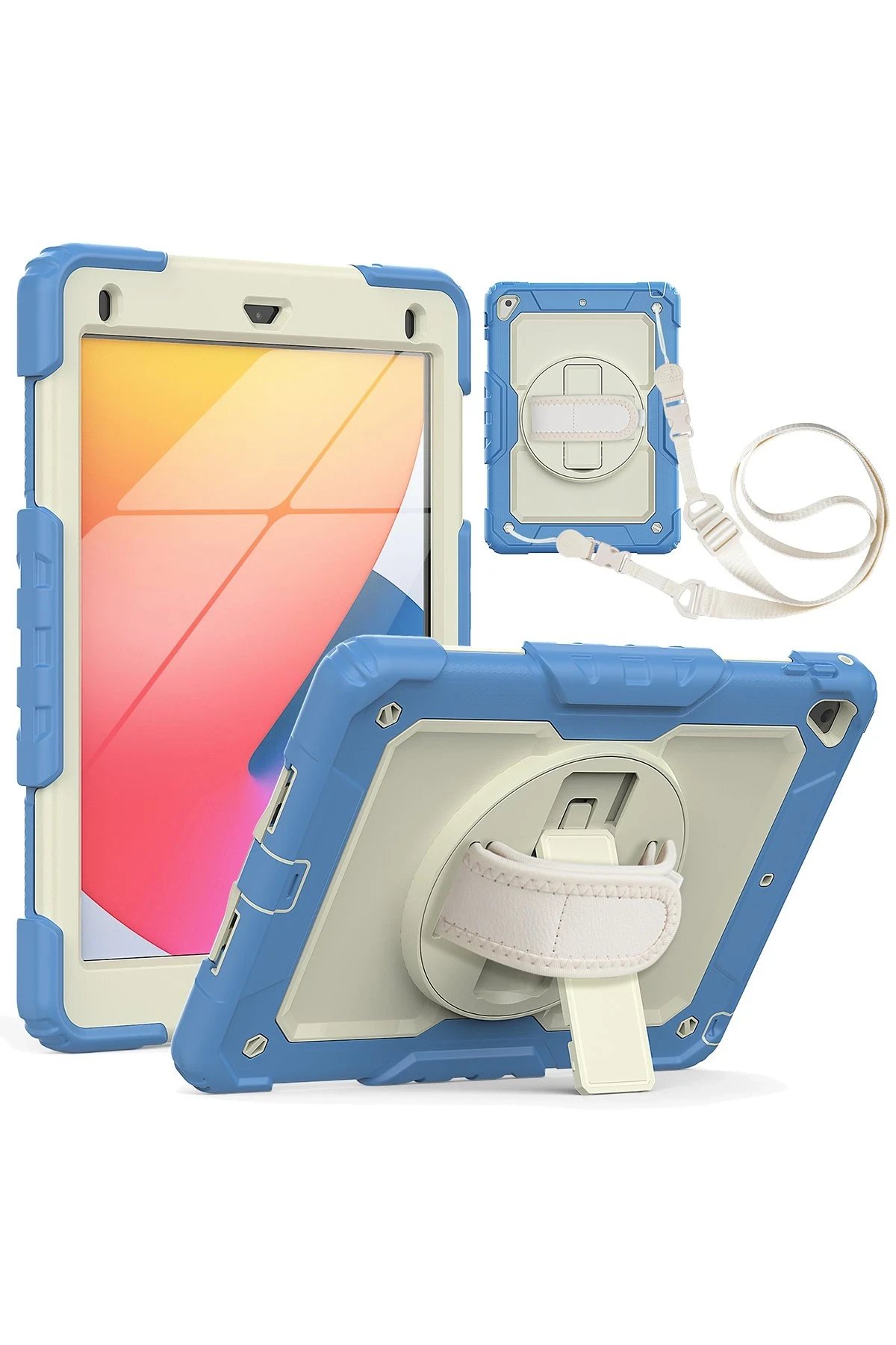 iPad 5 Air 9.7 Kılıf Strap New Tablet Kapak - Mavi-(5796)