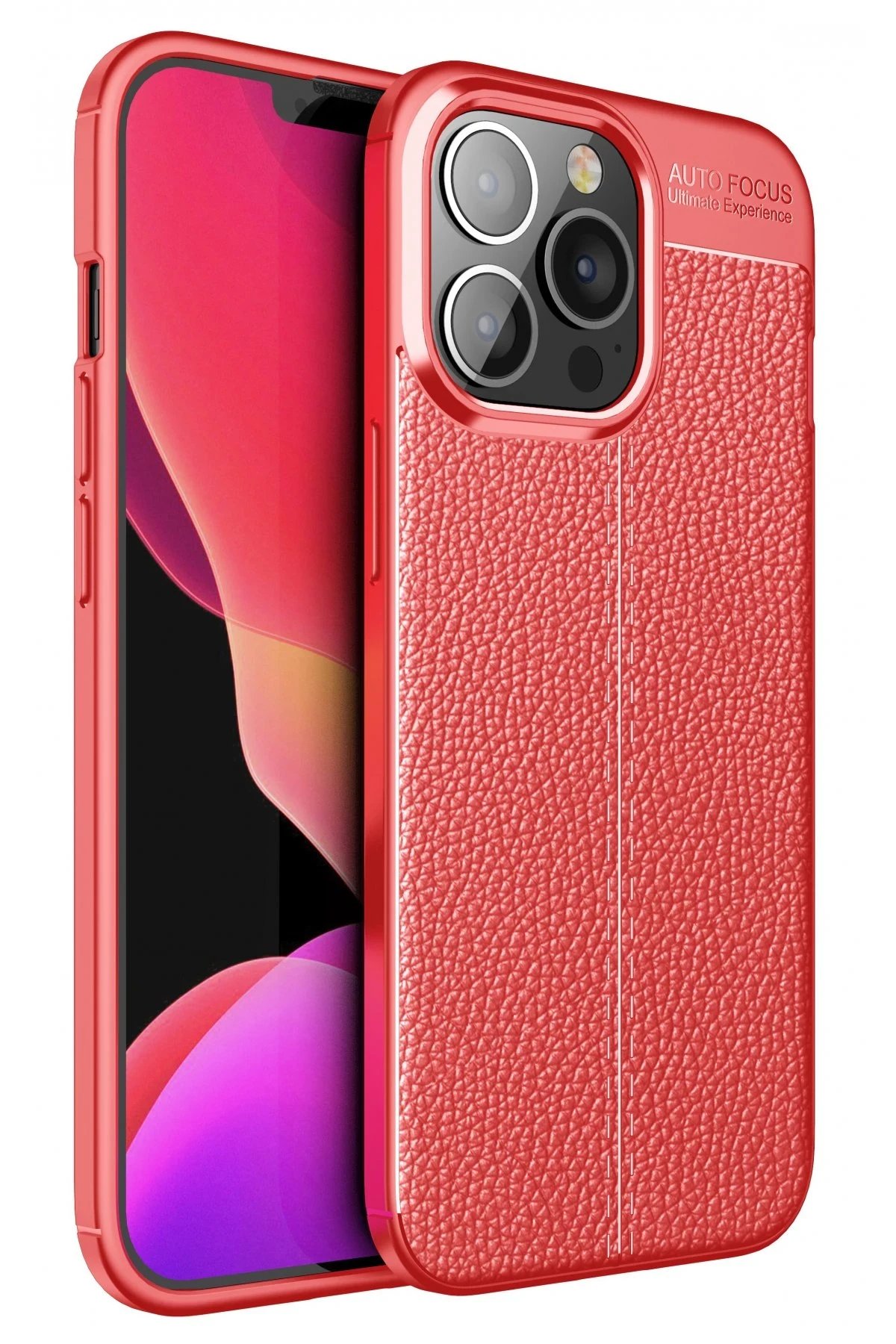 iPhone 13 Pro Max Kılıf Auto Focus Kapak - Kırmızı-(5796)