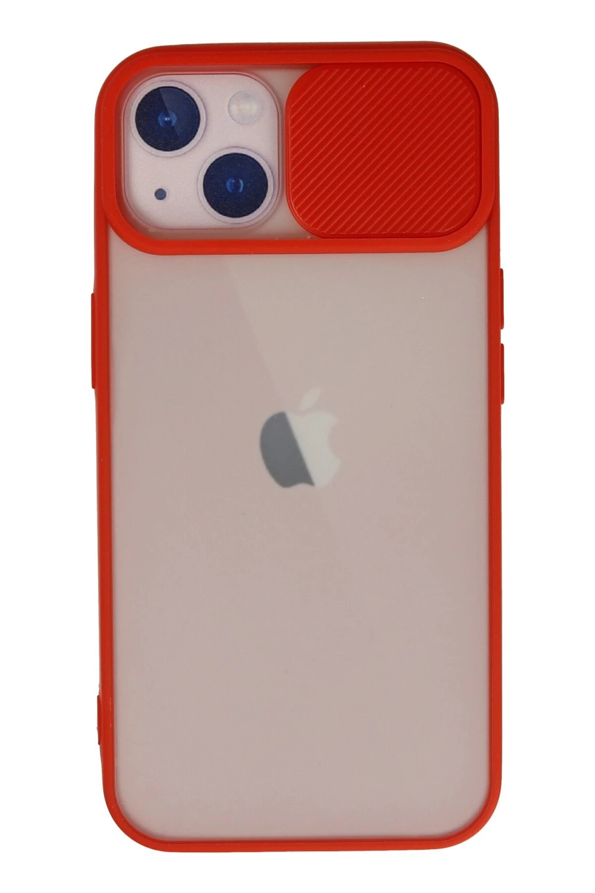 iPhone 13 Kılıf Palm Buzlu Kamera Sürgülü Silikon - Kırmızı-(5796)