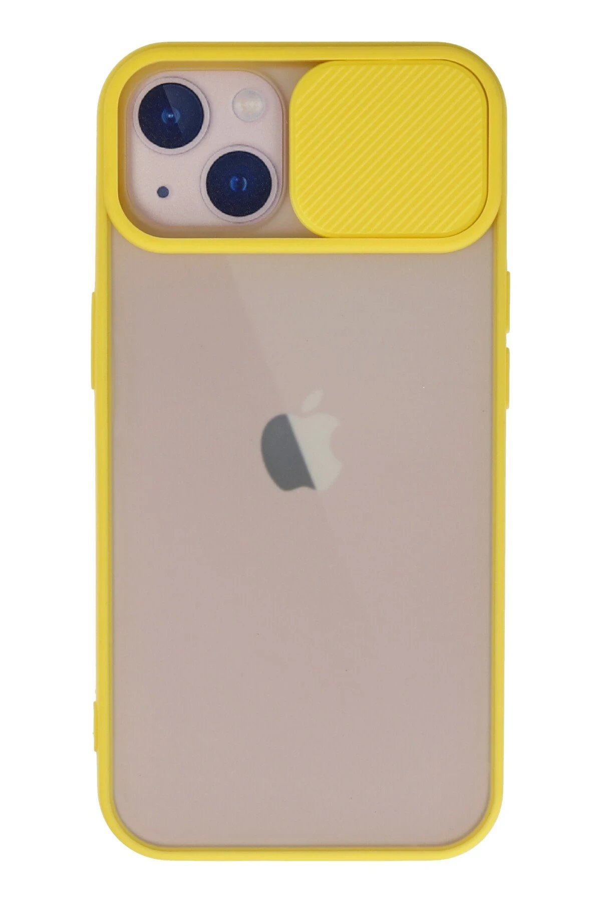iPhone 13 Kılıf Palm Buzlu Kamera Sürgülü Silikon - Sarı-(5796)
