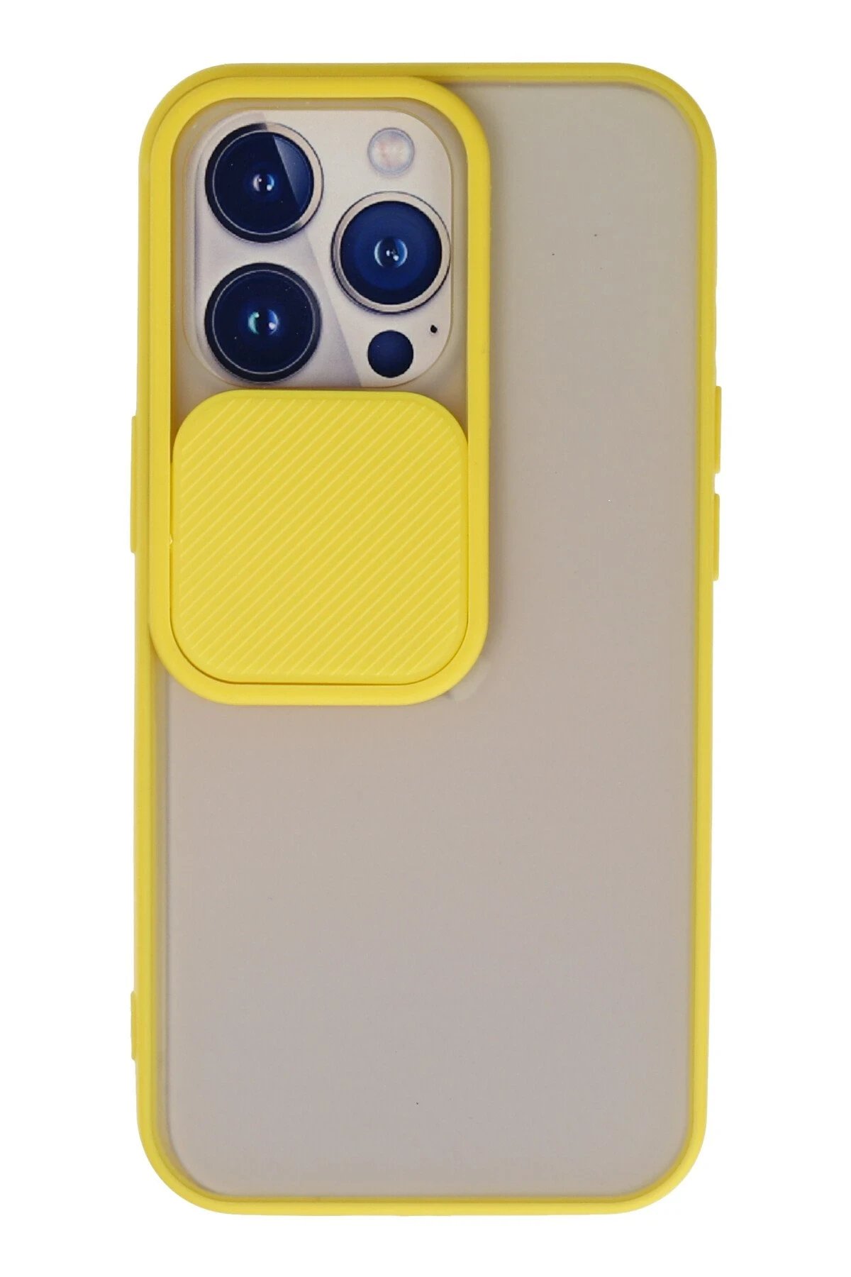 iPhone 13 Pro Kılıf Palm Buzlu Kamera Sürgülü Silikon - Sarı-(5796)