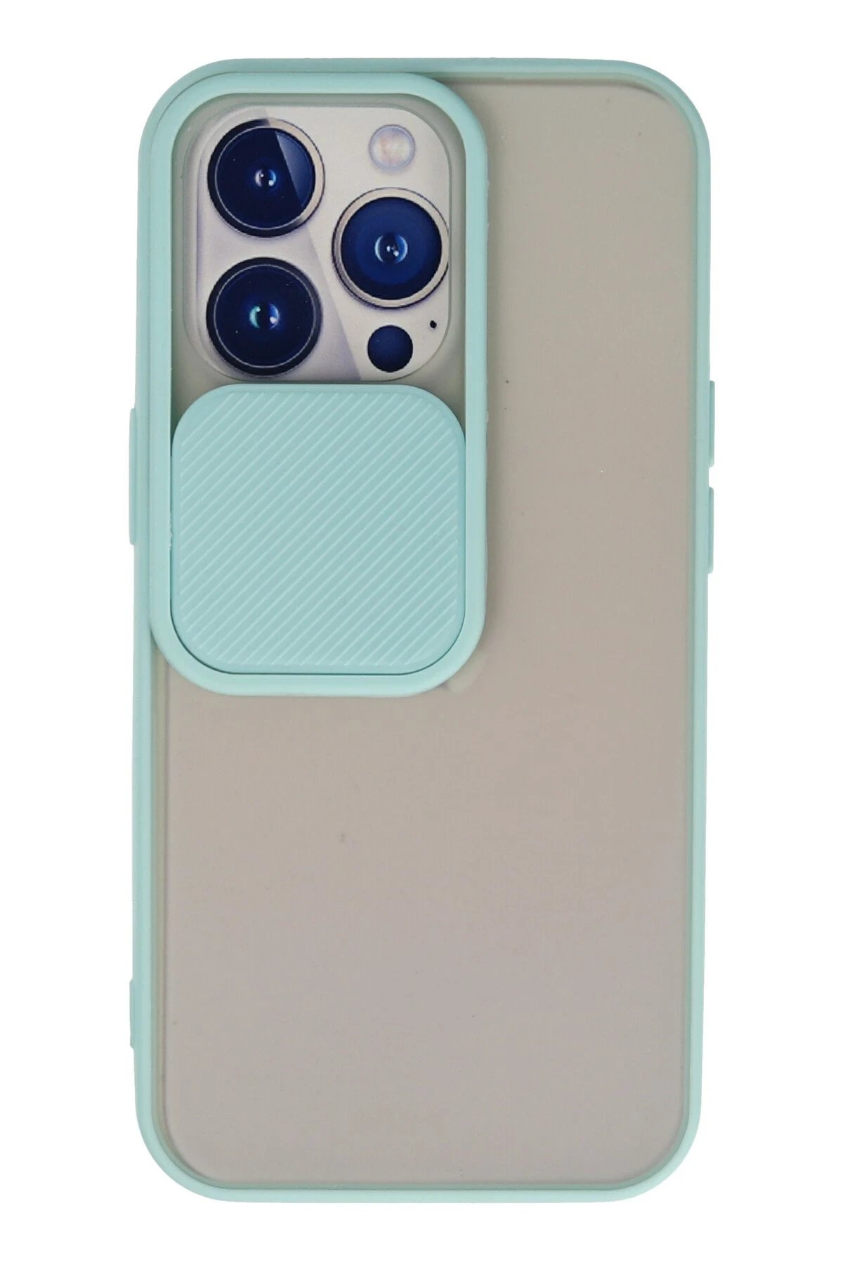 iPhone 13 Pro Kılıf Palm Buzlu Kamera Sürgülü Silikon - Turkuaz-(5796)