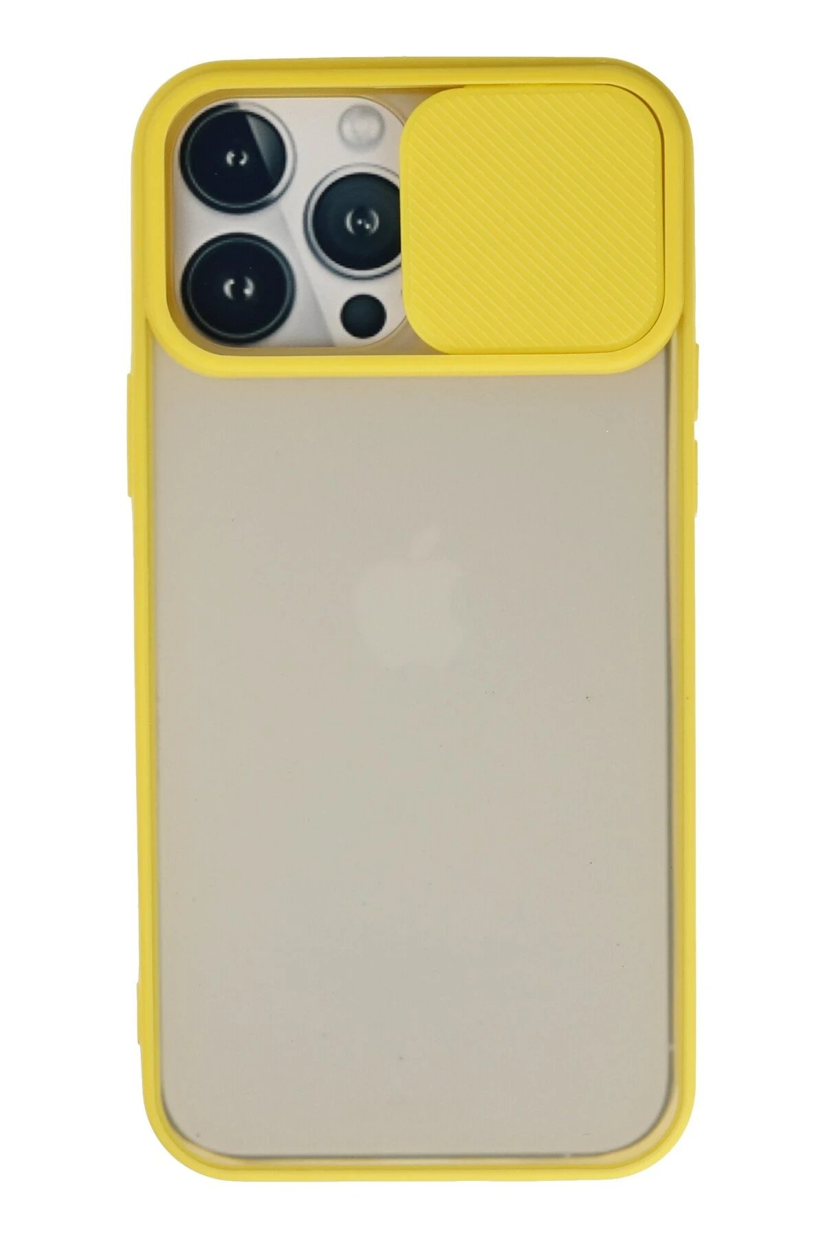 iPhone 13 Pro Max Kılıf Palm Buzlu Kamera Sürgülü Silikon - Sarı-(5796)