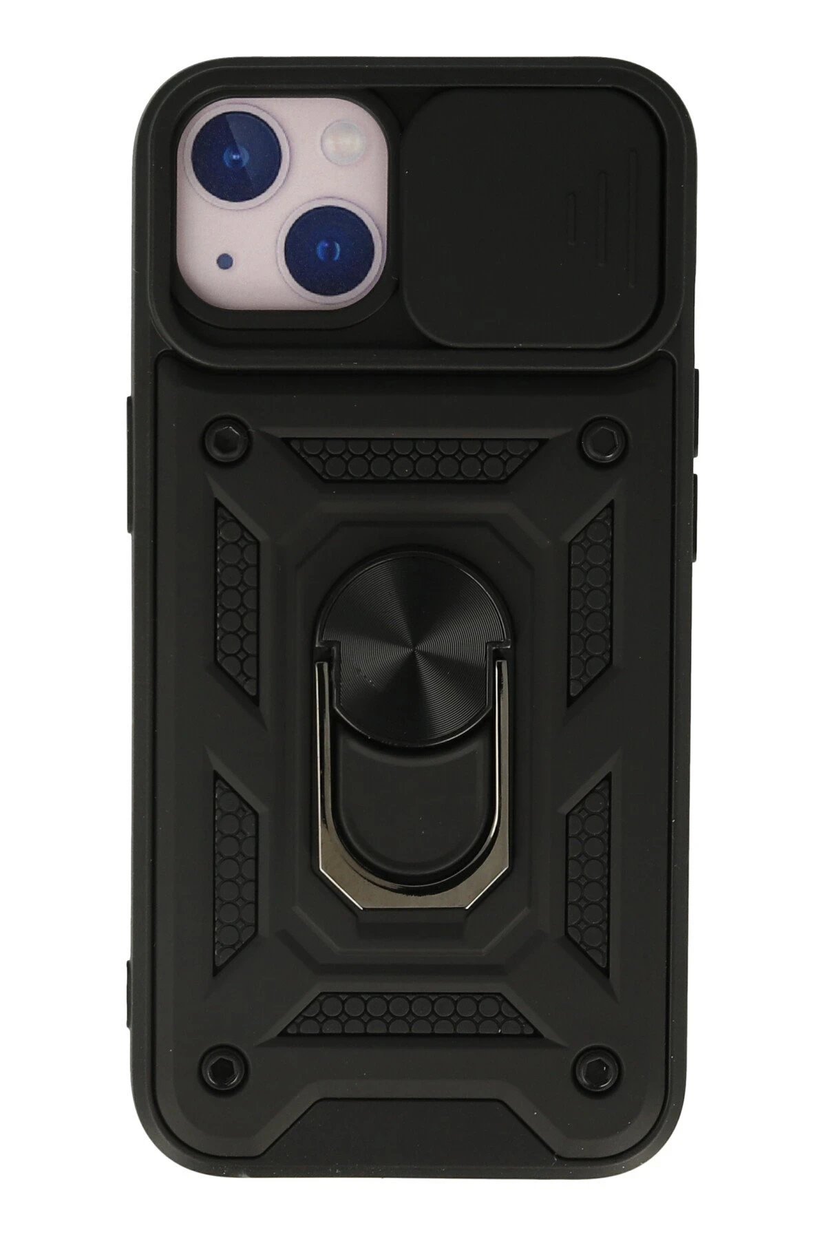 iPhone 13 Kılıf Pars Lens Yüzüklü Silikon - Siyah-(5796)
