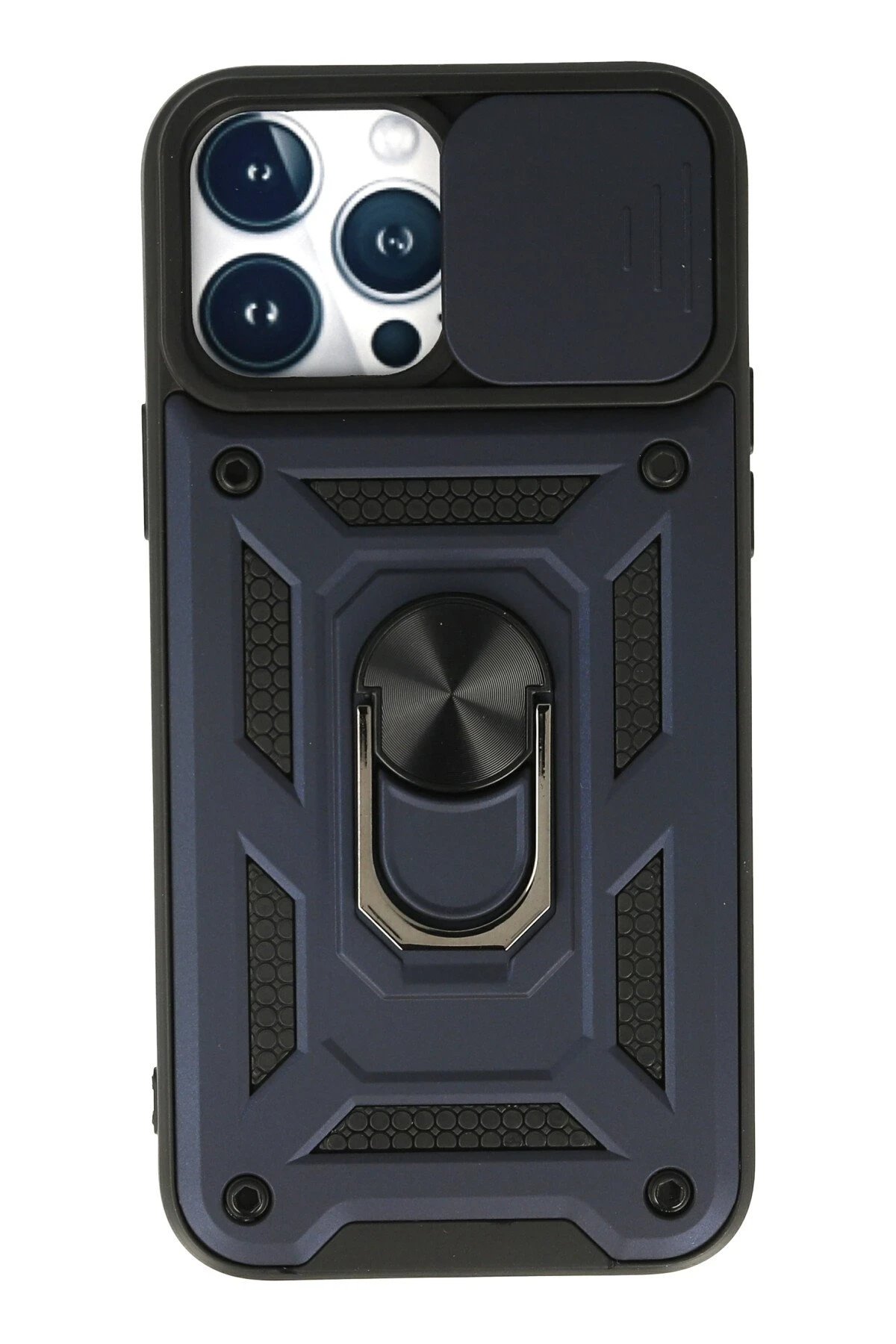 iPhone 13 Pro Kılıf Pars Lens Yüzüklü Silikon - Lacivert-(5796)