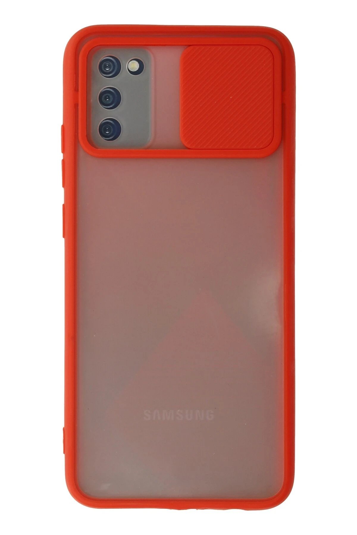 Samsung Galaxy A03S Kılıf Palm Buzlu Kamera Sürgülü Silikon - Kırmızı-(5796)