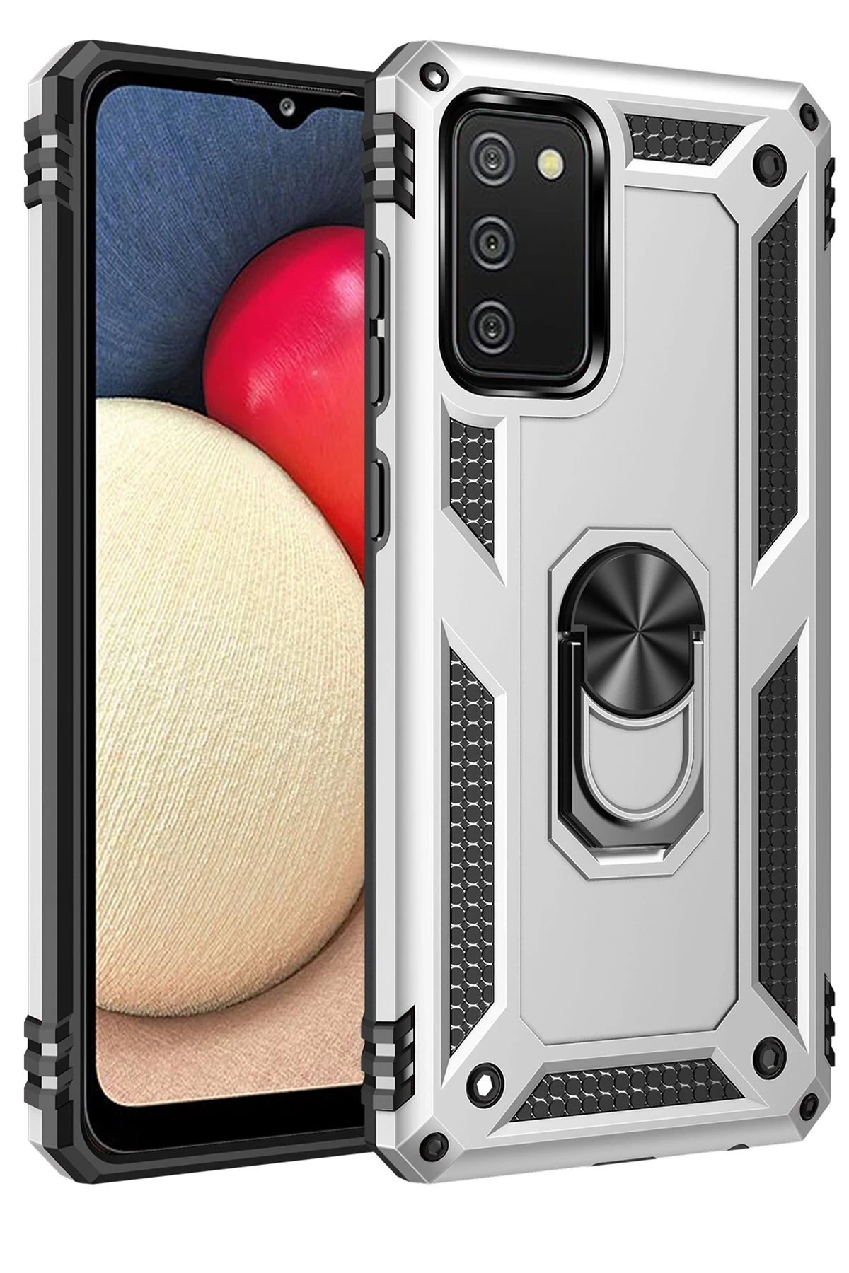 Samsung Galaxy A03S Kılıf Sofya Yüzüklü Silikon Kapak - Gümüş-(5796)