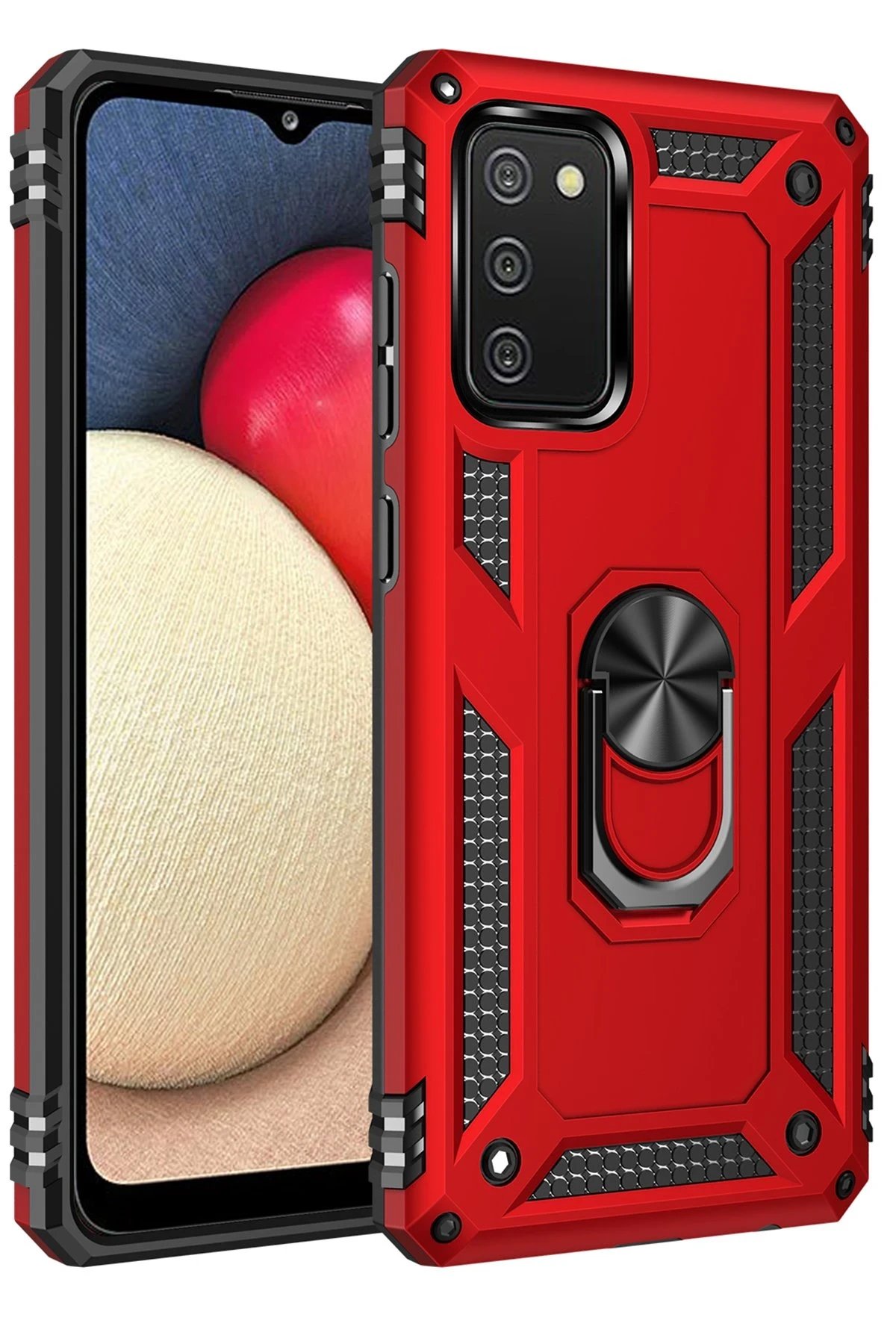 Samsung Galaxy A03S Kılıf Sofya Yüzüklü Silikon Kapak - Kırmızı-(5796)