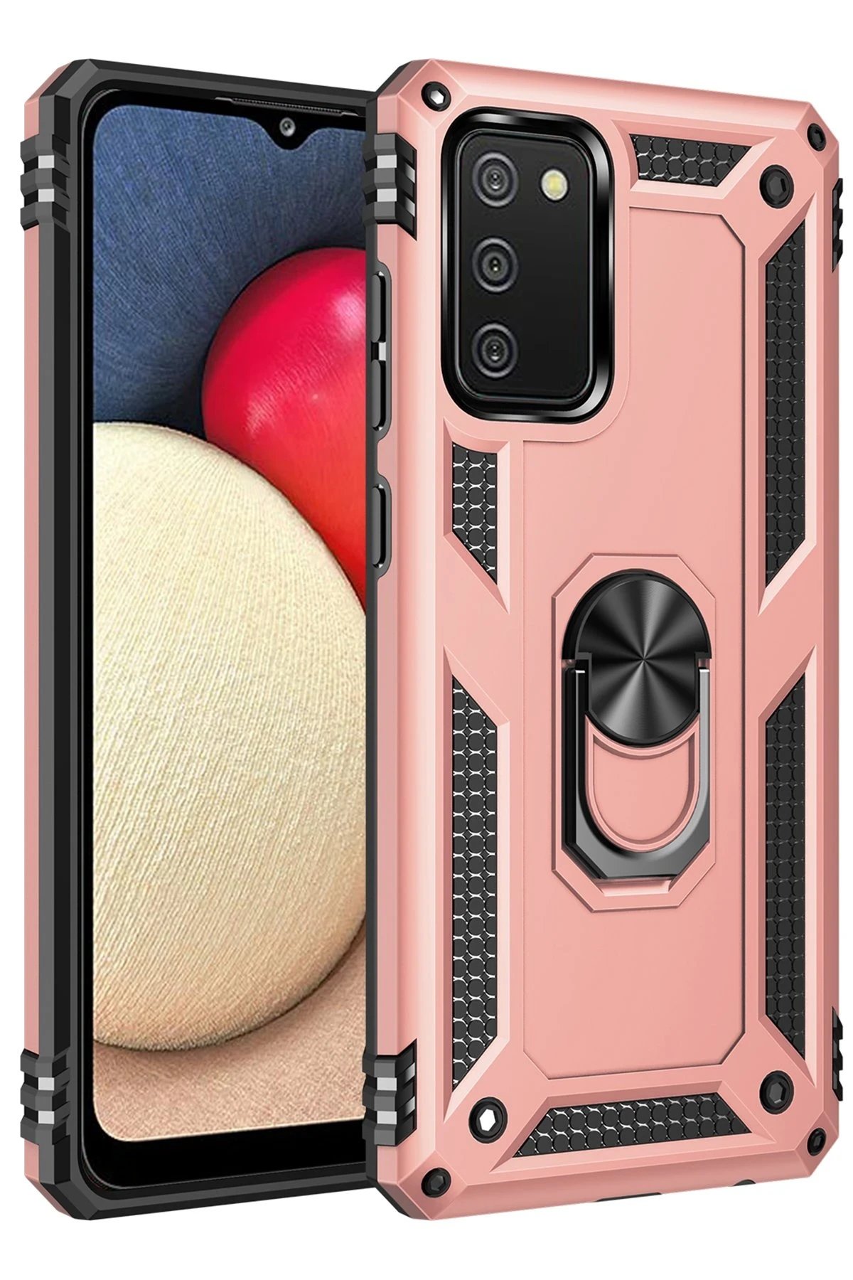 Samsung Galaxy A03S Kılıf Sofya Yüzüklü Silikon Kapak - Rose-(5796)