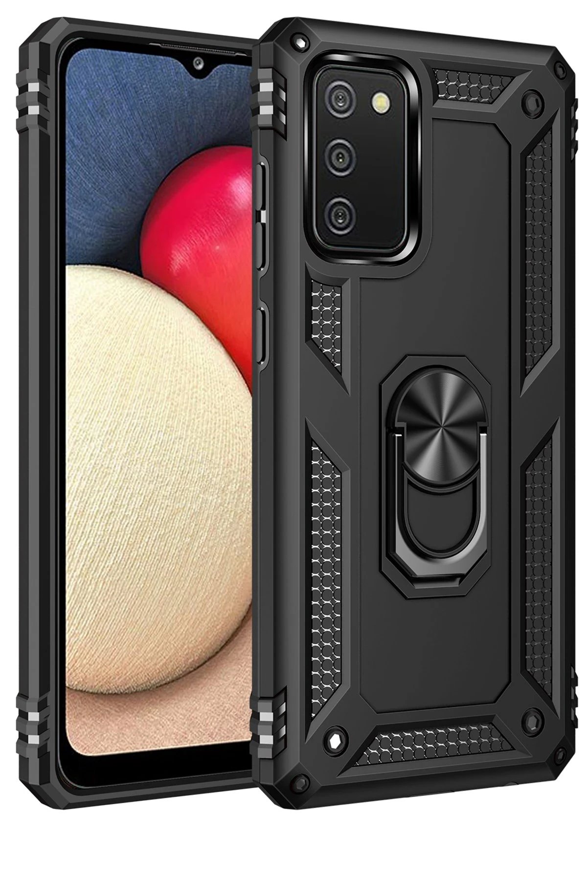 Samsung Galaxy A03S Kılıf Sofya Yüzüklü Silikon Kapak - Siyah-(5796)