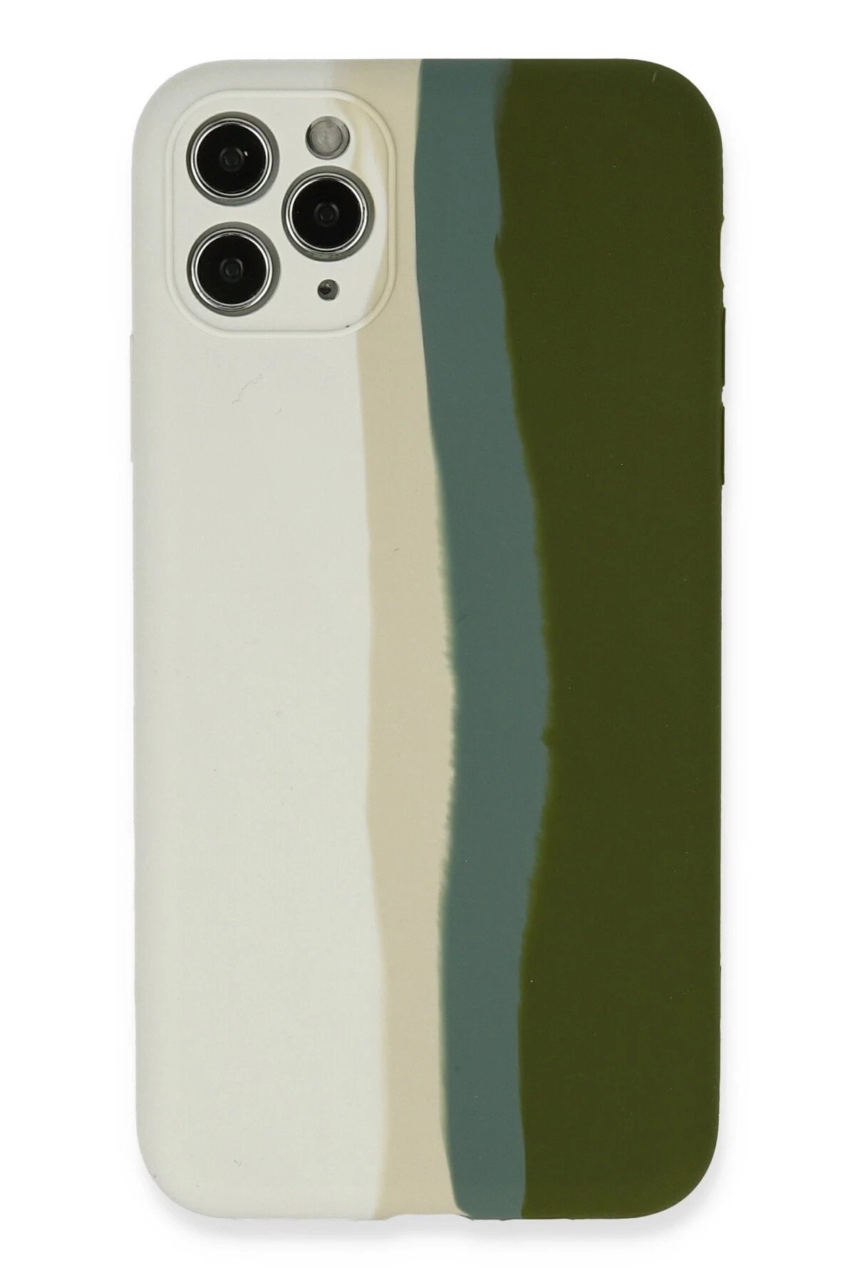 iPhone 11 Pro Kılıf Ebruli Lansman Silikon - Beyaz-Yeşil-(5796)