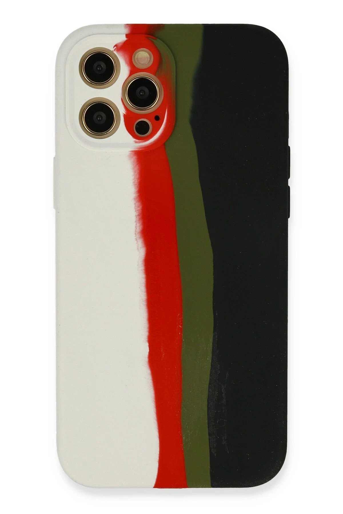 iPhone 12 Pro Kılıf Ebruli Lansman Silikon - Beyaz-Siyah-(5796)