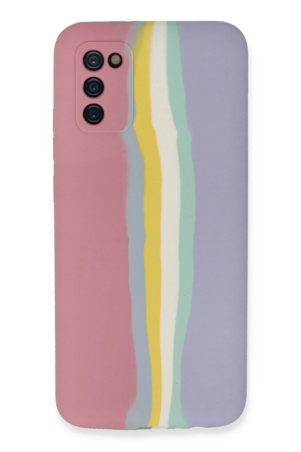 Samsung Galaxy A03S Kılıf Ebruli Lansman Silikon - Pembe-Lila-(5796)