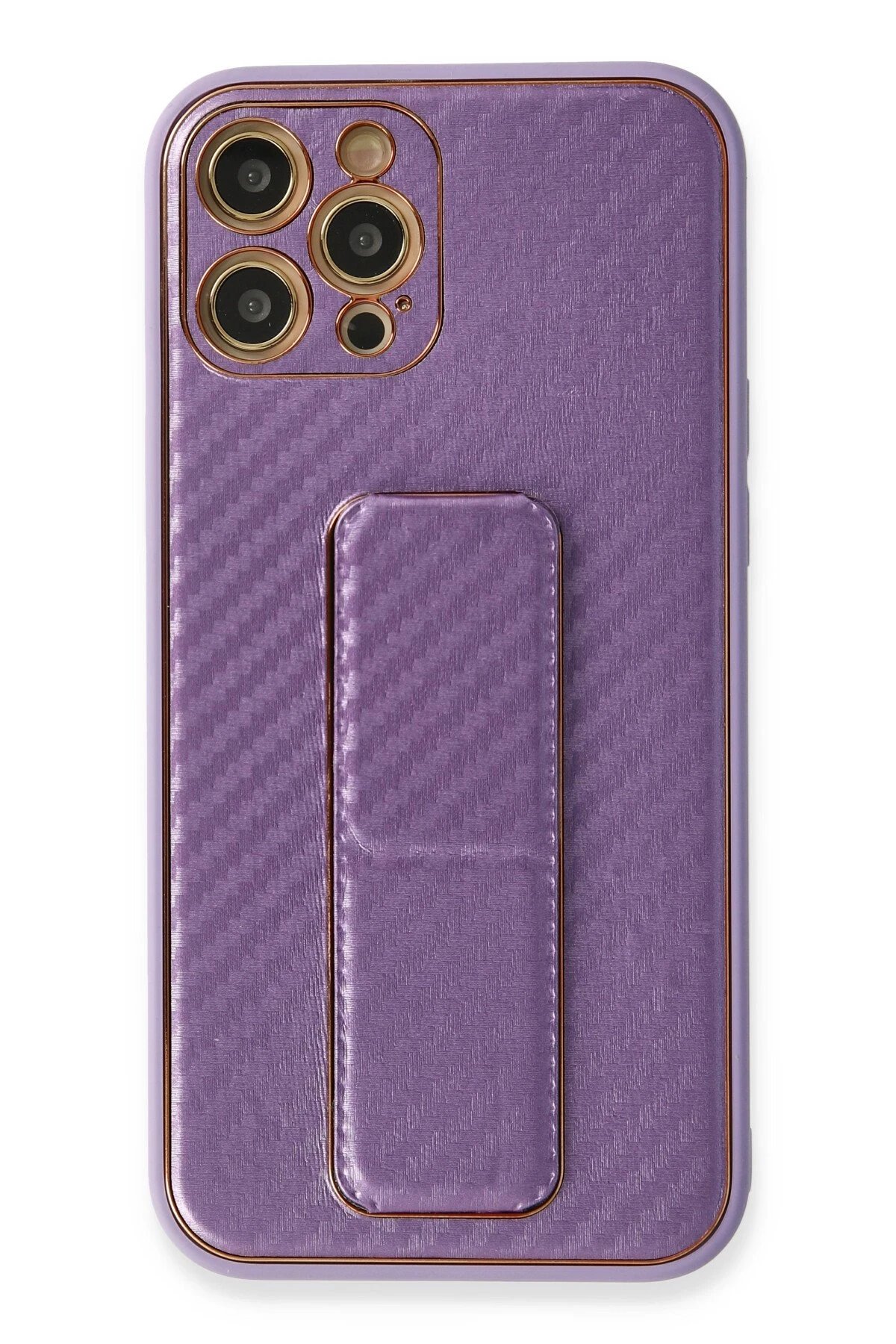 iPhone 12 Pro Kılıf Coco Karbon Standlı Kapak - Mor-(5796)
