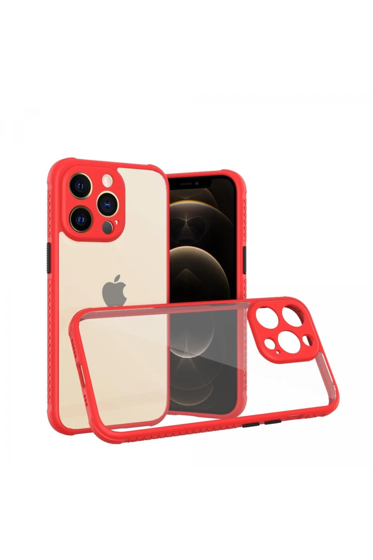 iPhone 13 Pro Kılıf Miami Şeffaf Silikon - Kırmızı-(5796)