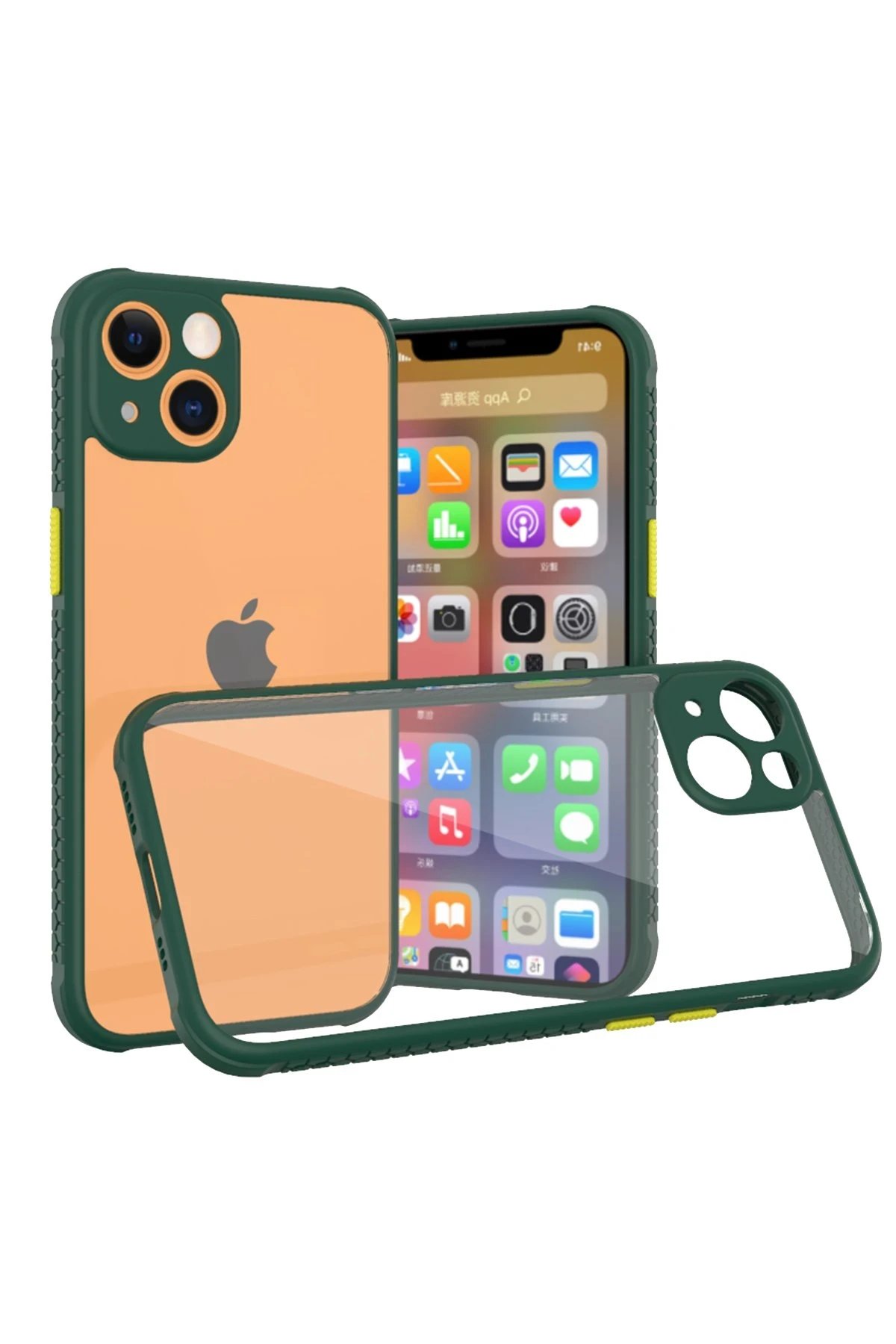 iPhone 13 Mini Kılıf Miami Şeffaf Silikon - Koyu Yeşil-(5796)