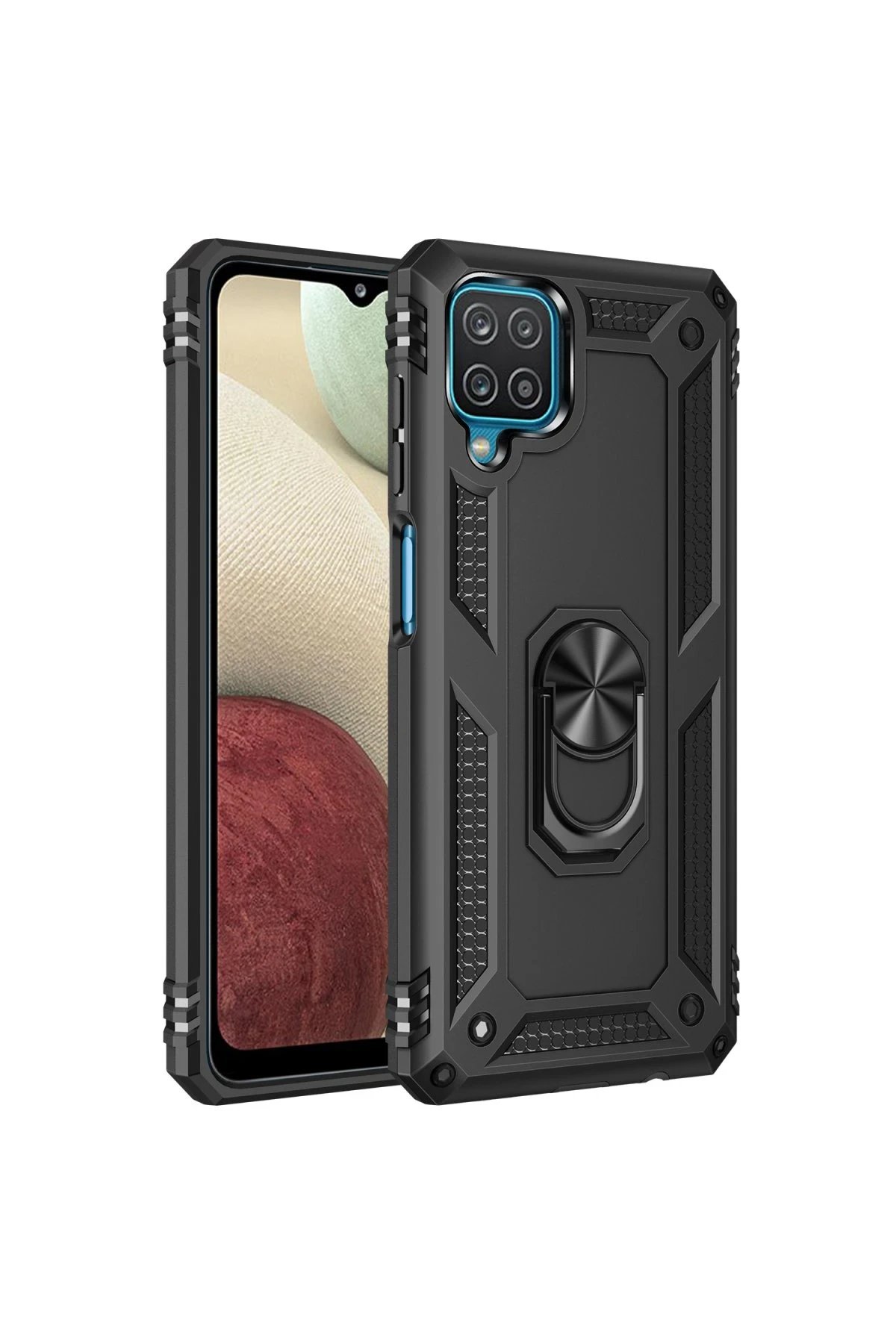 Samsung Galaxy A22 Kılıf Sofya Yüzüklü Silikon Kapak - Siyah-(5796)