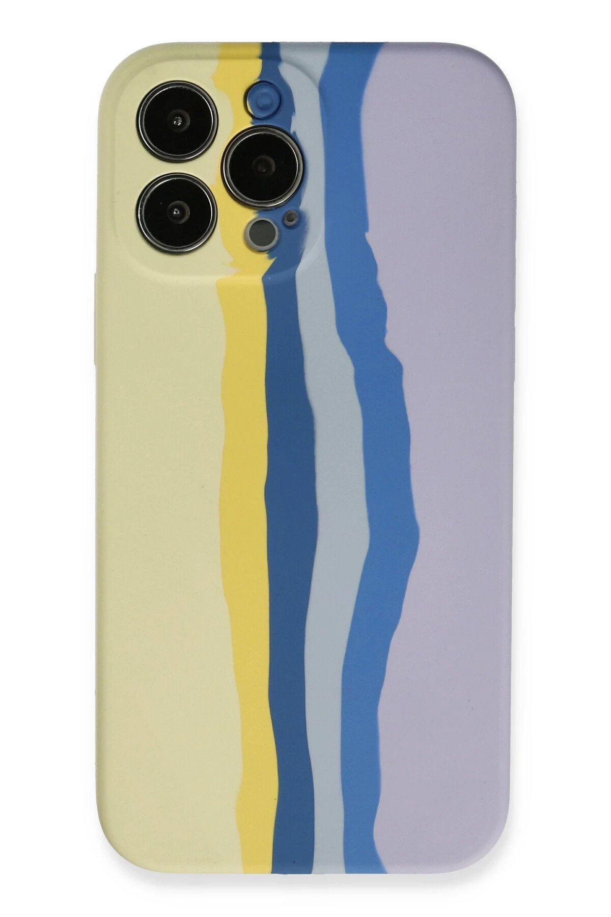 iPhone 13 Pro Kılıf Ebruli Lansman Silikon - Sarı-Lila-(5796)