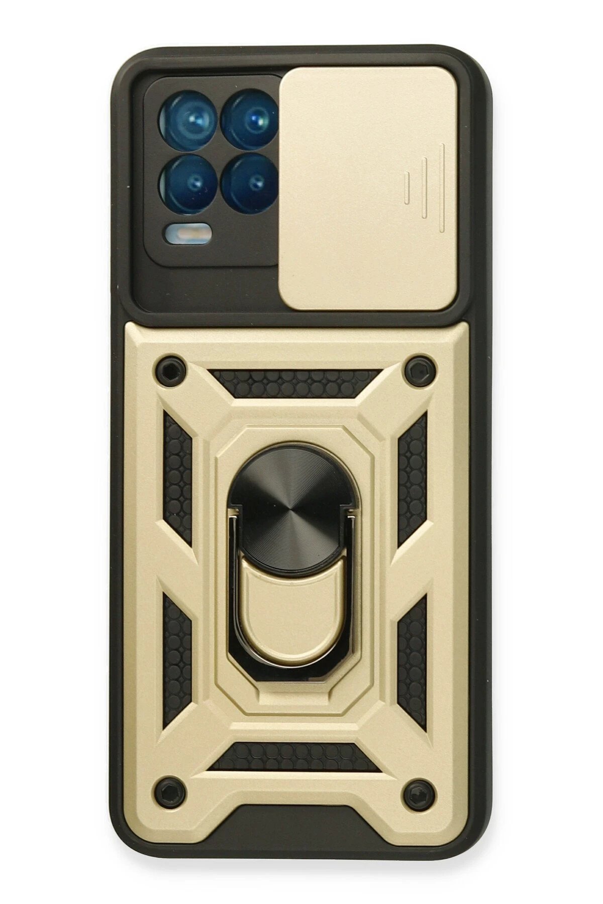 Realme 8 Kılıf Pars Lens Yüzüklü Silikon - Gold-(5796)