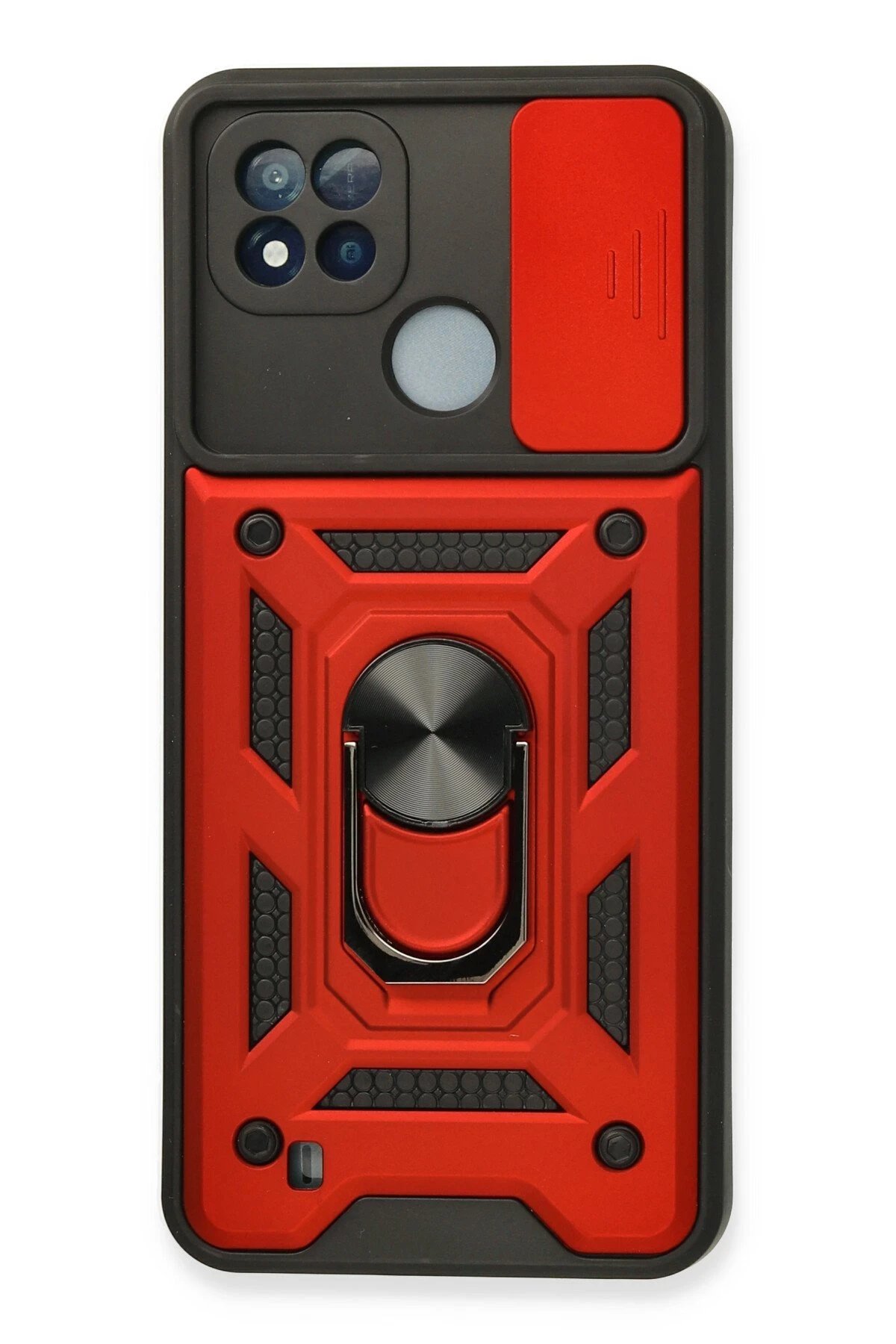 Realme C11 2021 Kılıf Pars Lens Yüzüklü Silikon - Kırmızı-(5796)