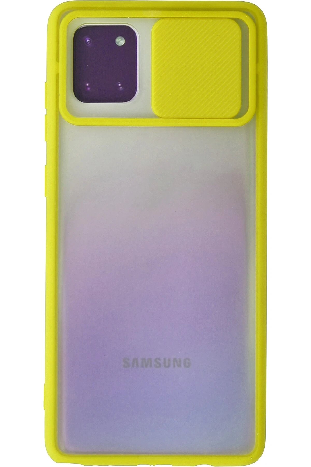 Samsung Galaxy A81 / Note 10 Lite Kılıf Palm Buzlu Kamera Sürgülü Silikon - Sarı-(5796)
