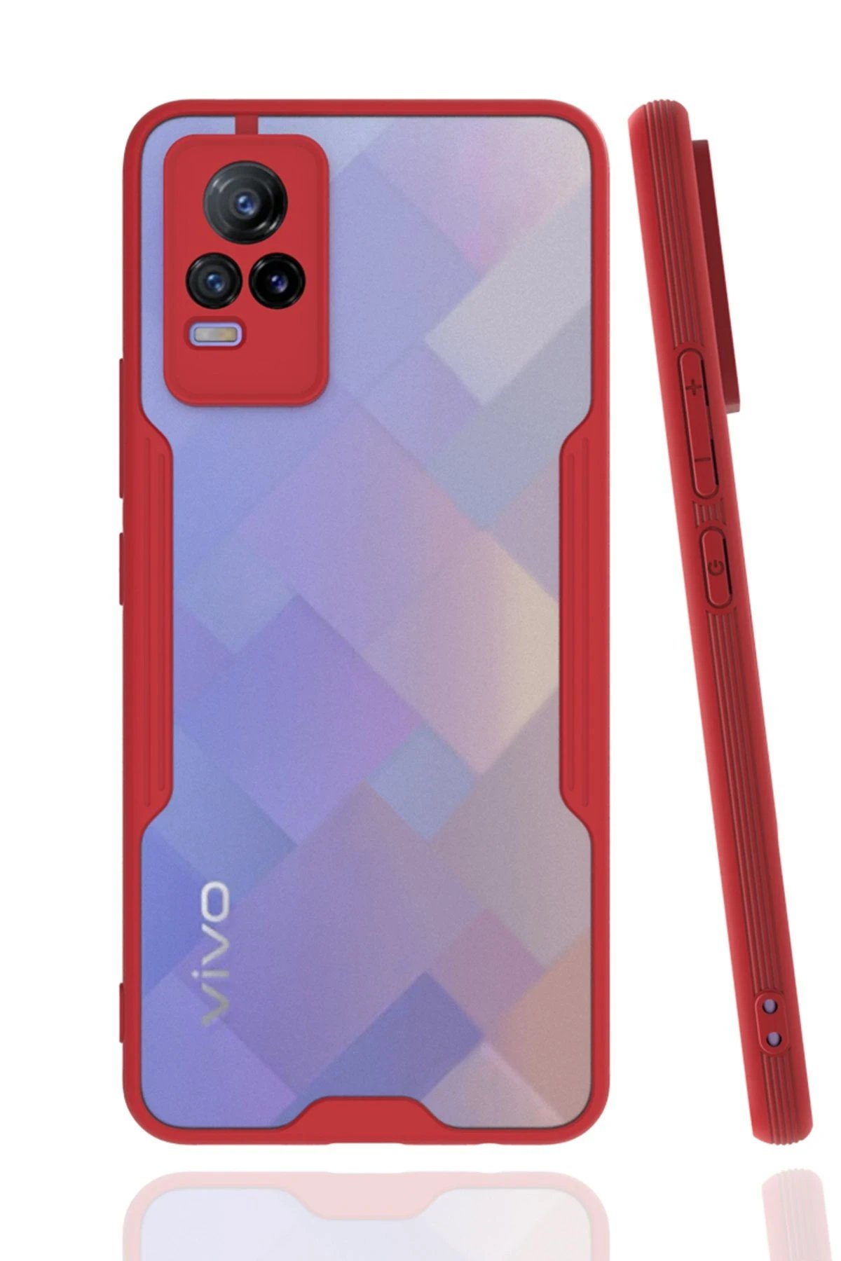 Vivo V21e Kılıf Platin Silikon - Kırmızı-(5796)