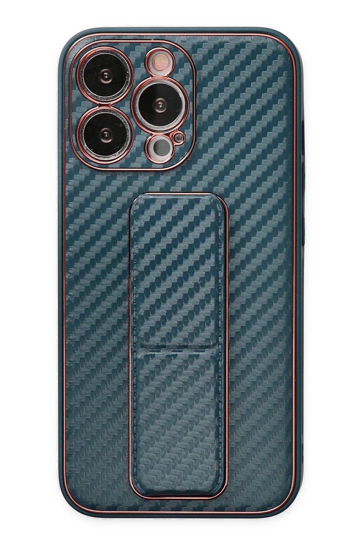 iPhone 13 Pro Kılıf Coco Karbon Standlı Kapak - Lacivert-(5796)