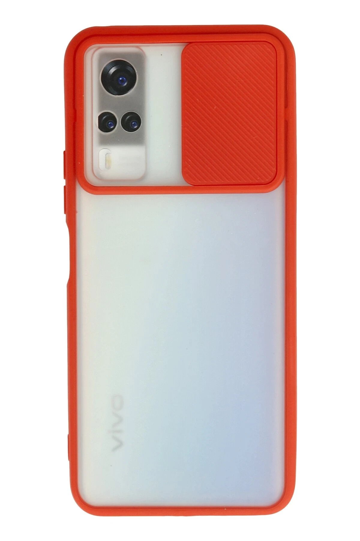 Vivo Y53S Kılıf Palm Buzlu Kamera Sürgülü Silikon - Kırmızı-(5796)