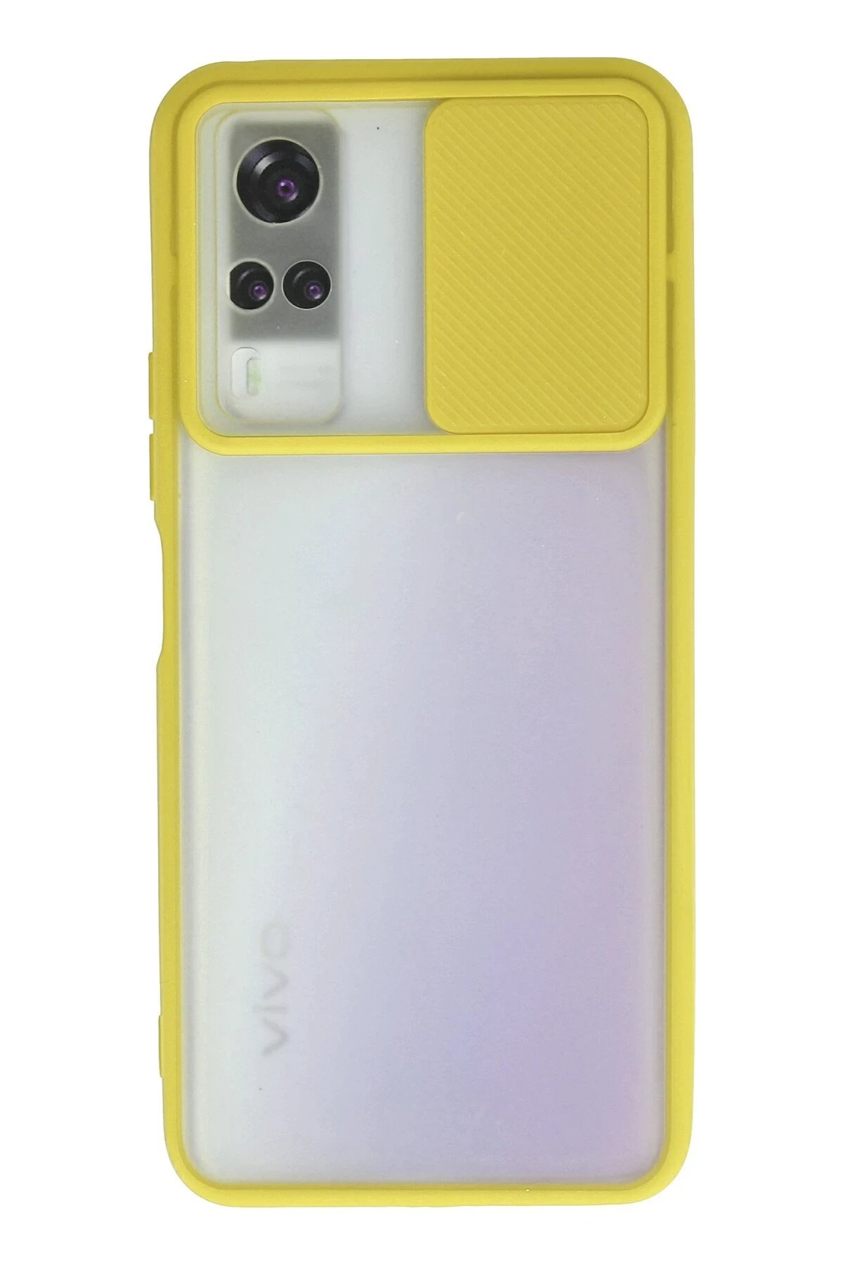 Vivo Y53S Kılıf Palm Buzlu Kamera Sürgülü Silikon - Sarı-(5796)