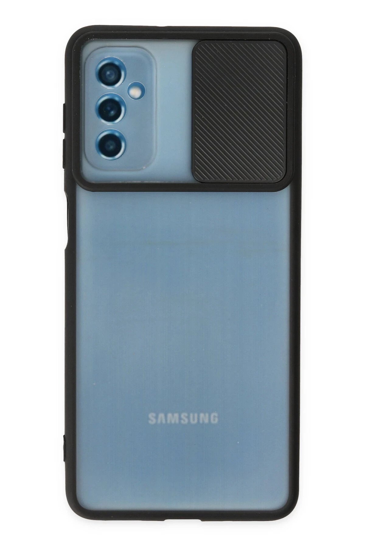 Samsung Galaxy M52 5G Kılıf Palm Buzlu Kamera Sürgülü Silikon - Siyah-(5796)