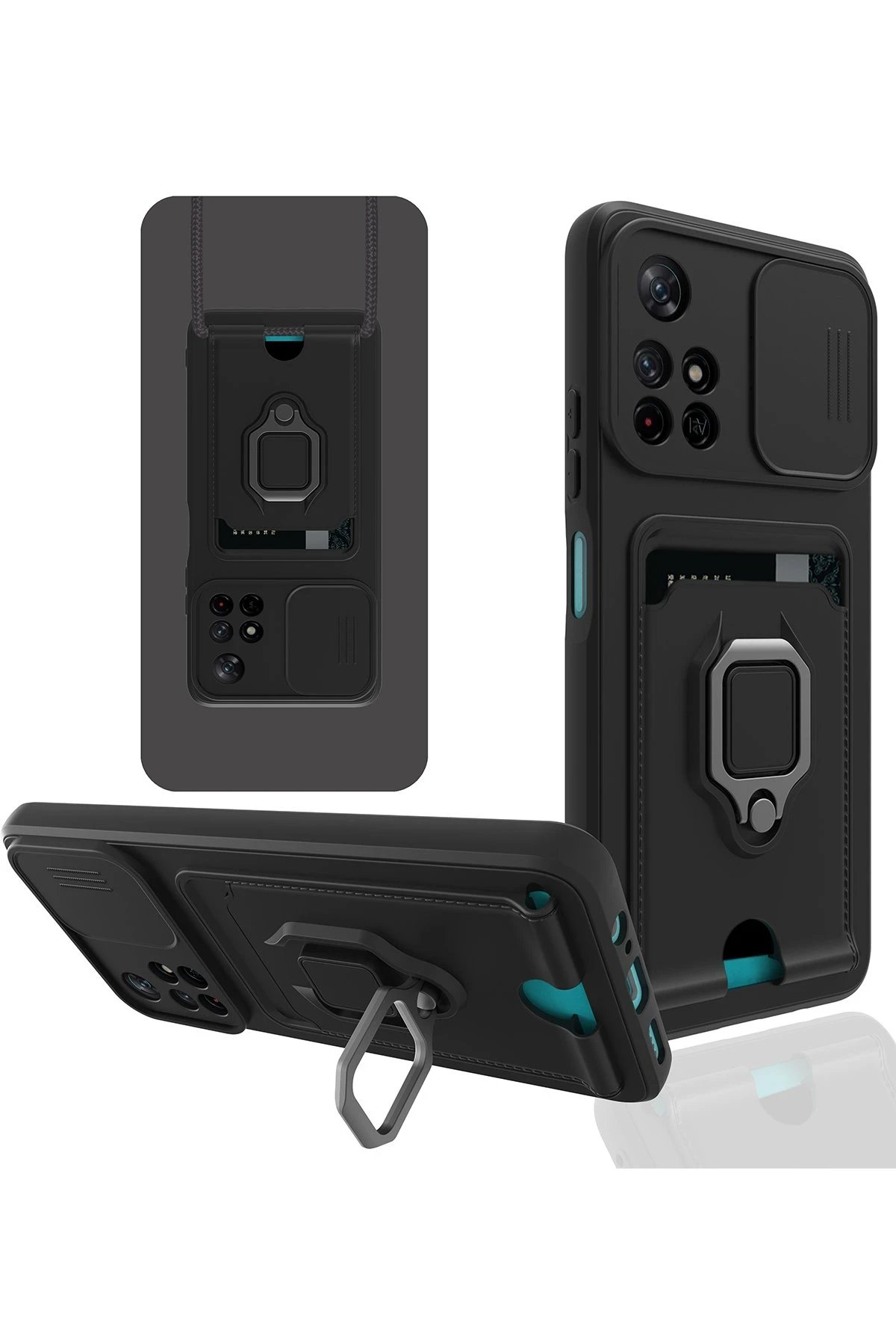 Xiaomi Redmi Note 11T Kılıf Zuma Kartvizitli Yüzüklü Silikon - Siyah-(5796)