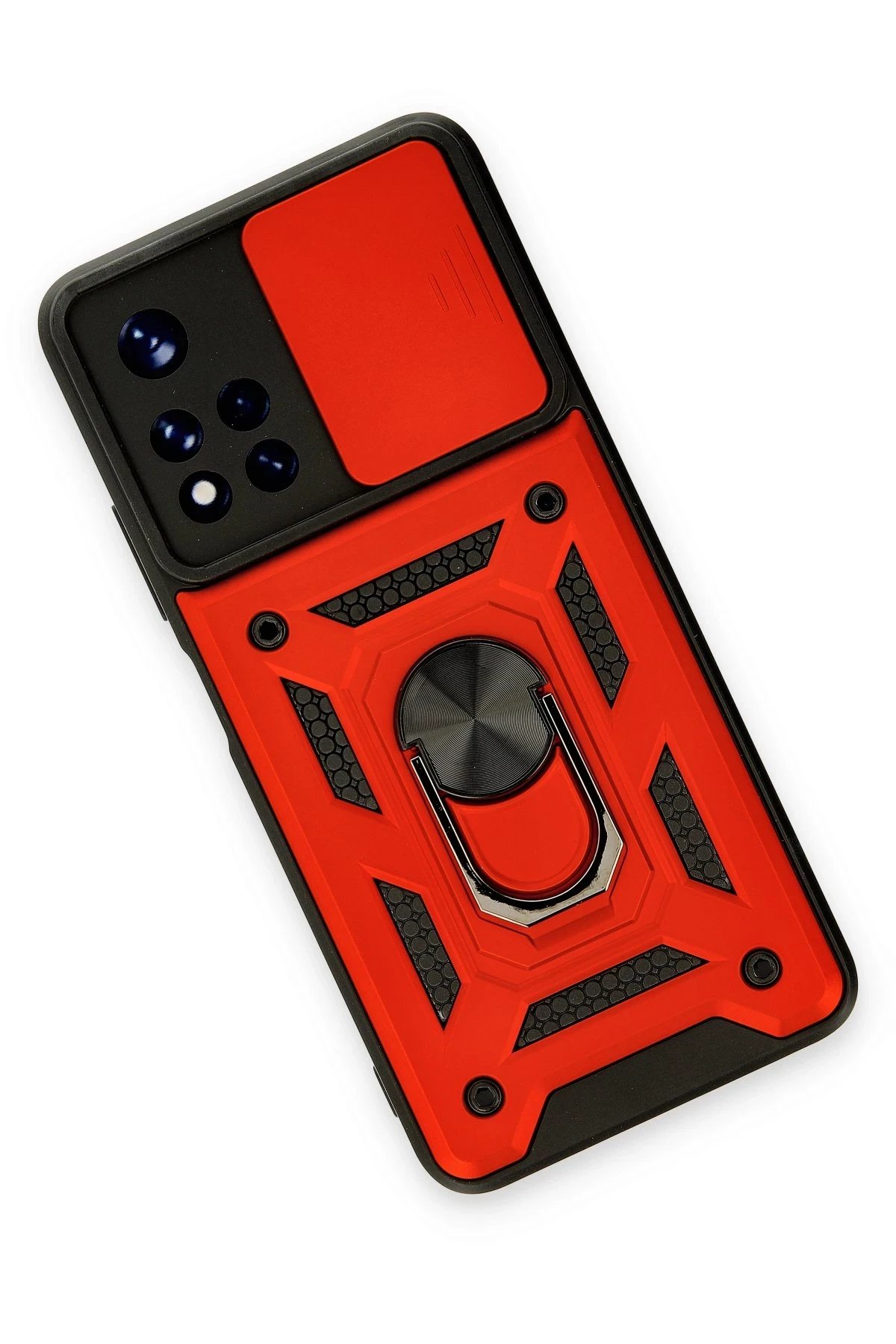 Xiaomi Redmi Note 11T Kılıf Pars Lens Yüzüklü Silikon - Kırmızı-(5796)