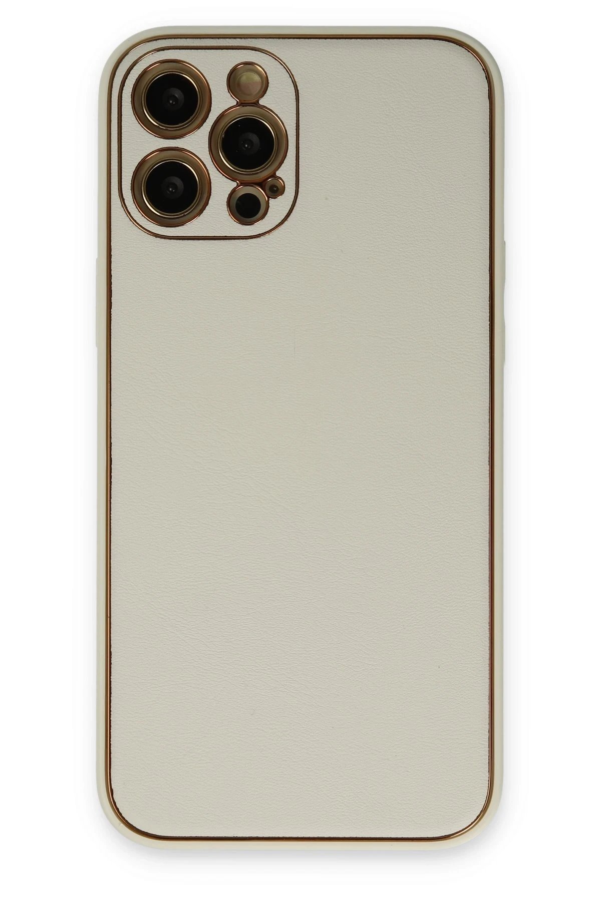 iPhone 12 Pro Max Kılıf Coco Deri Silikon Kapak - Beyaz-(5796)