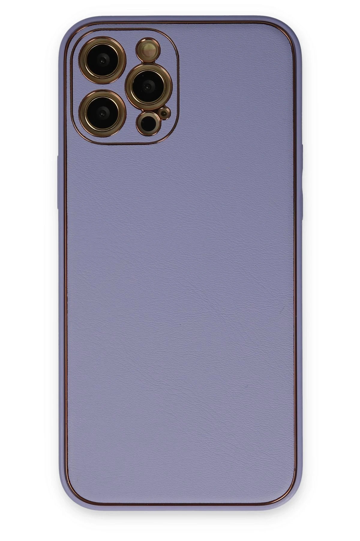 iPhone 12 Pro Max Kılıf Coco Deri Silikon Kapak - Açık Lila-(5796)