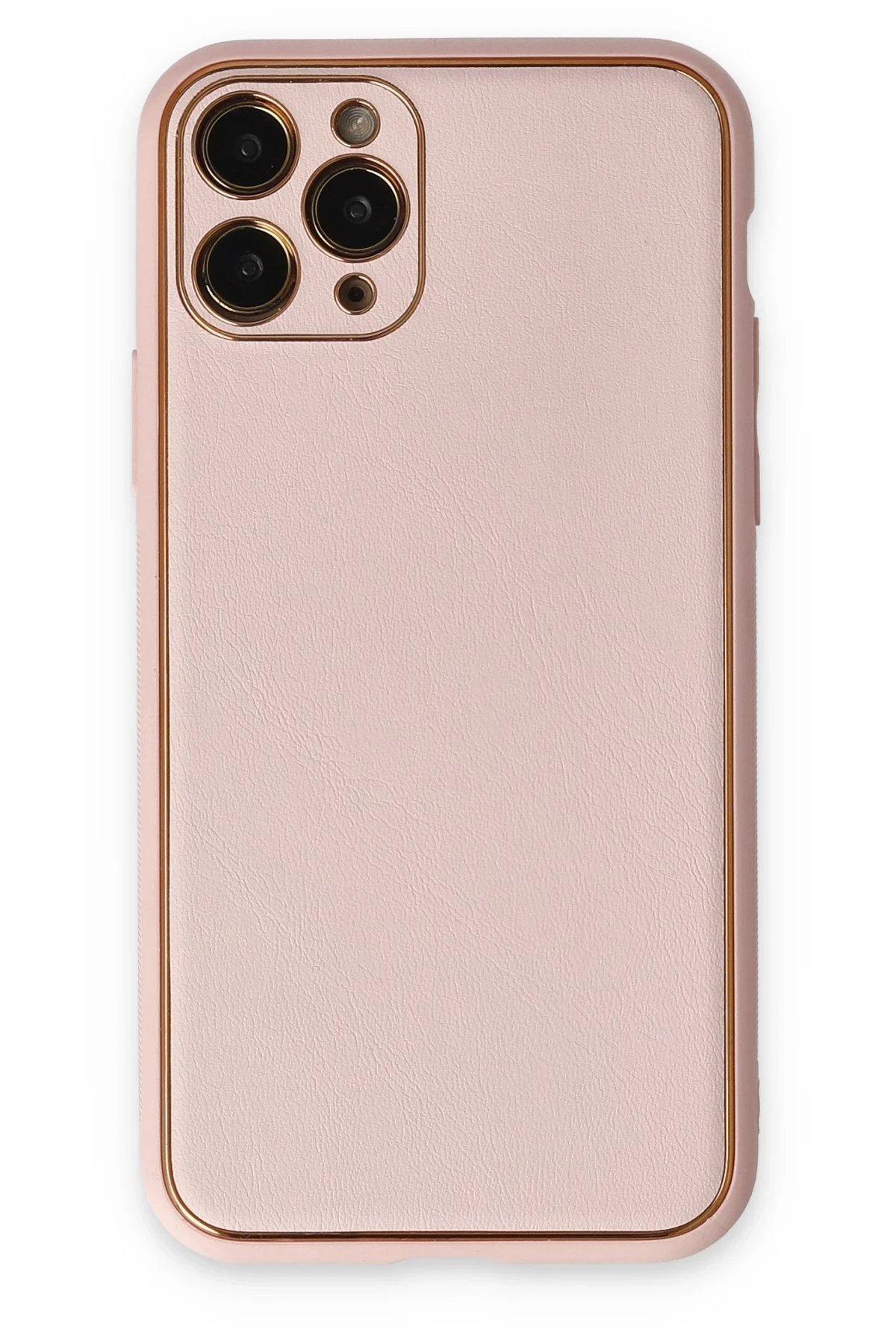 iPhone 11 Pro Max Kılıf Coco Deri Silikon Kapak - Pudra-(5796)